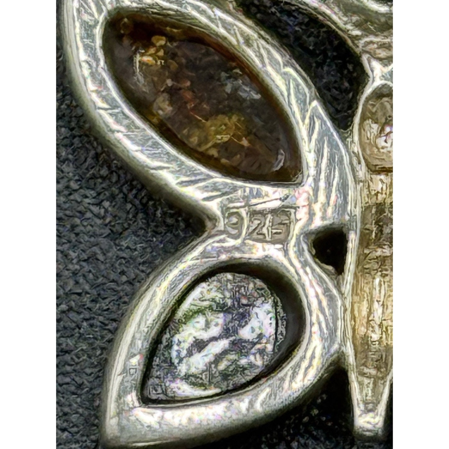 18” Sterling Silver Genuine Multi Color Amber Butterfly Pendant Necklace P3