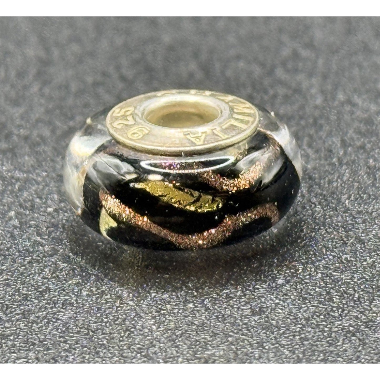 Chamilia Sterling Silver Shimmering Pink, Black, Gold Murano Charm #2 P19