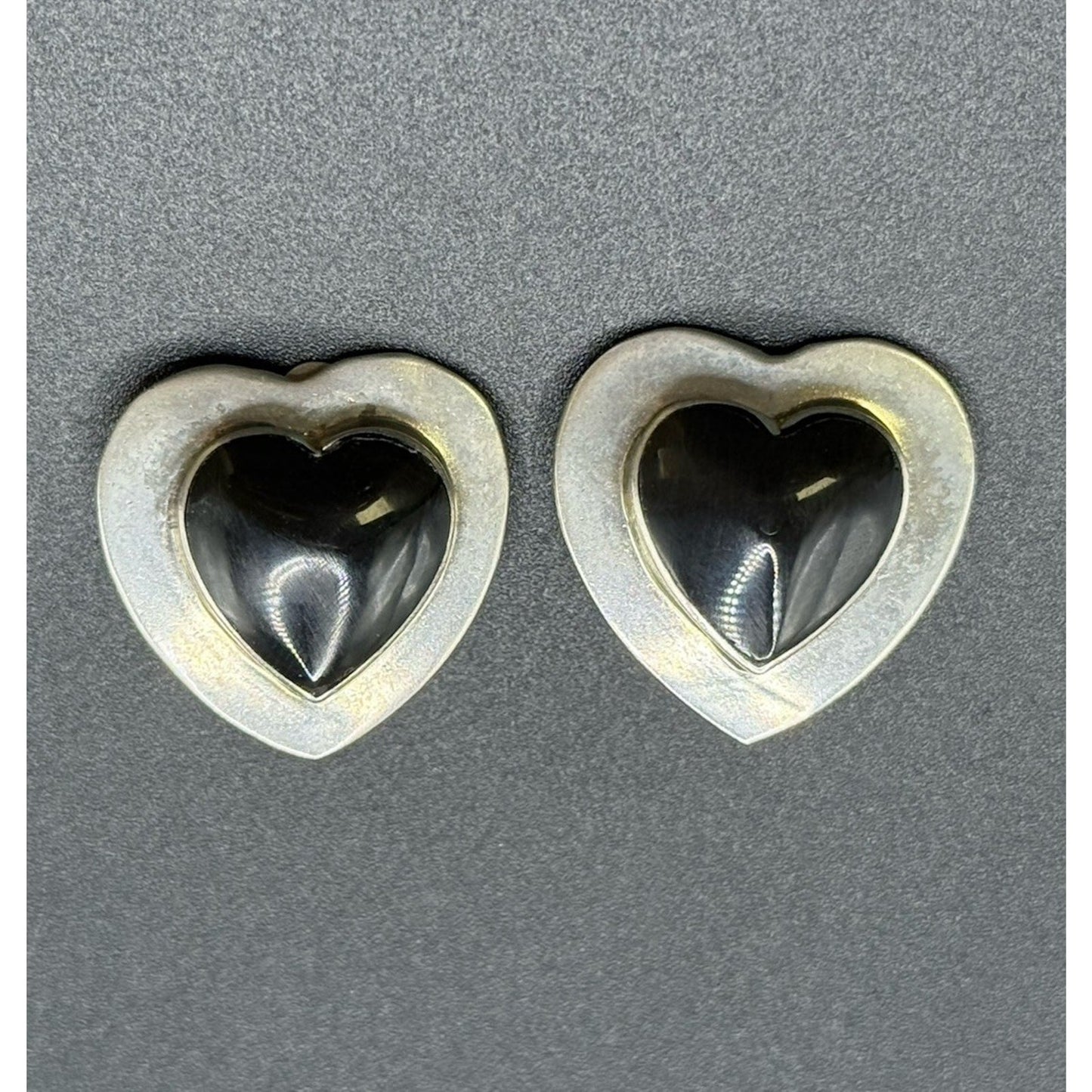 Taxco Los Balleateros Onyx Heart Clipon Earrings MM34 925 Q21