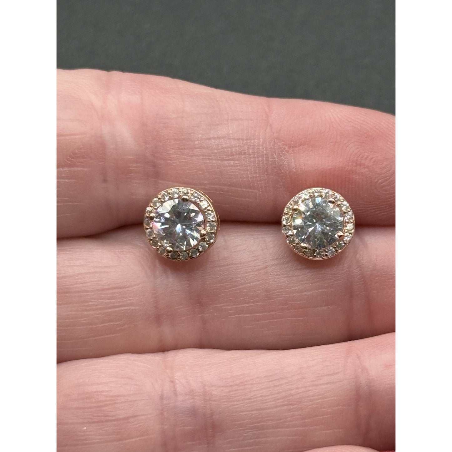 EUC Rose Sterling Silver Cubic Zirconia Halo Stud Earrings 925 N20
