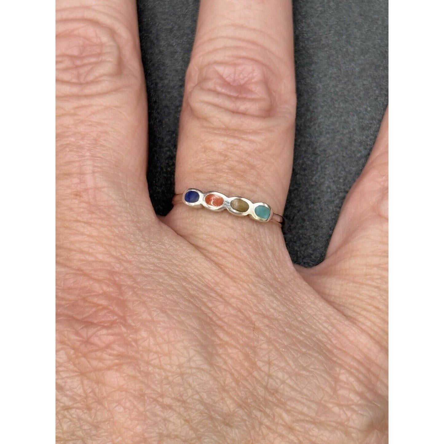 New Condition Sterling Silver Multi Gemstone 4-Stone Ring Size 6.75