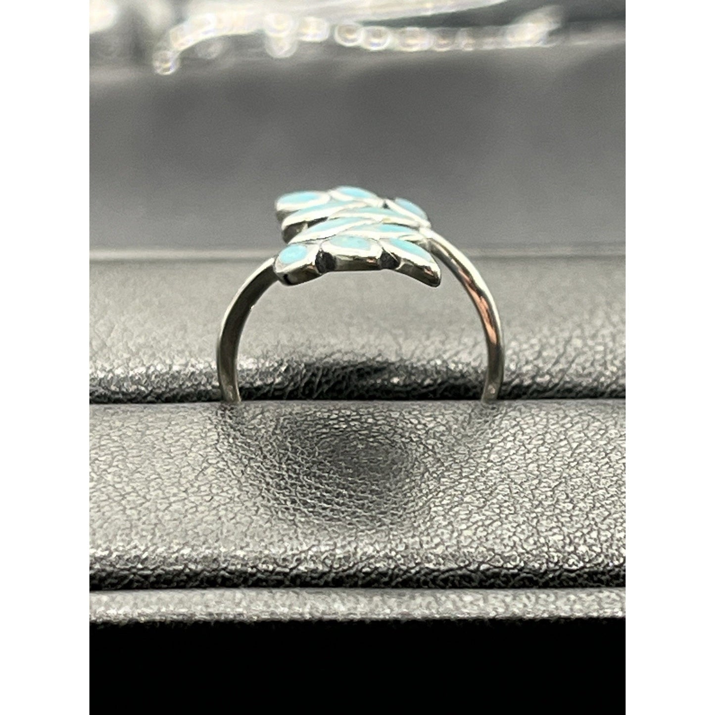 New Condition Turquoise Leaf Bypass Ring 925 Size 5.00