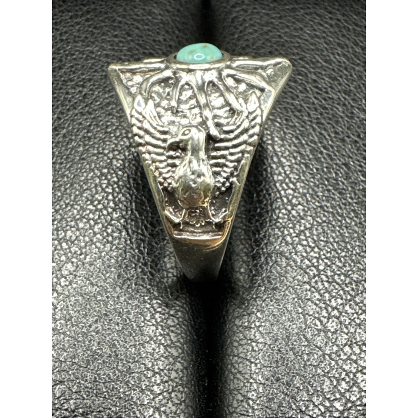 New Condition Sterling Silver Turquoise Phoenix Bird Sun Ring Size 7