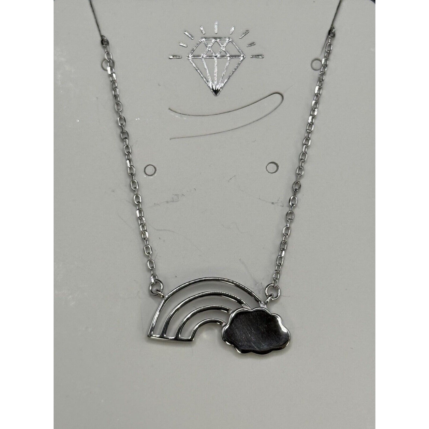 18” New Condition Sterling Silver Rainbow Pendant Necklace