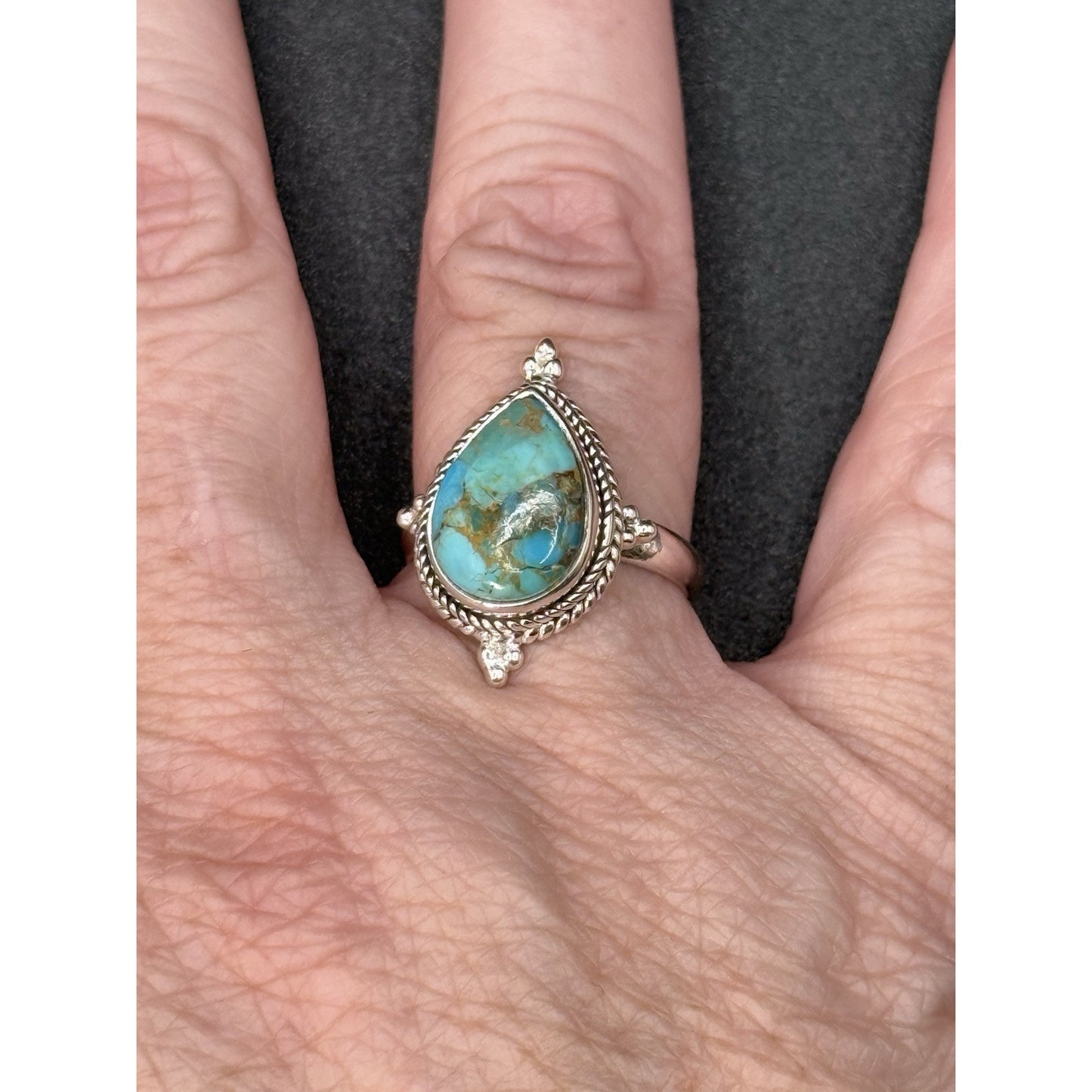New Condition Sterling Silver Kingman Turquoise Mojave Ring Size 8.00