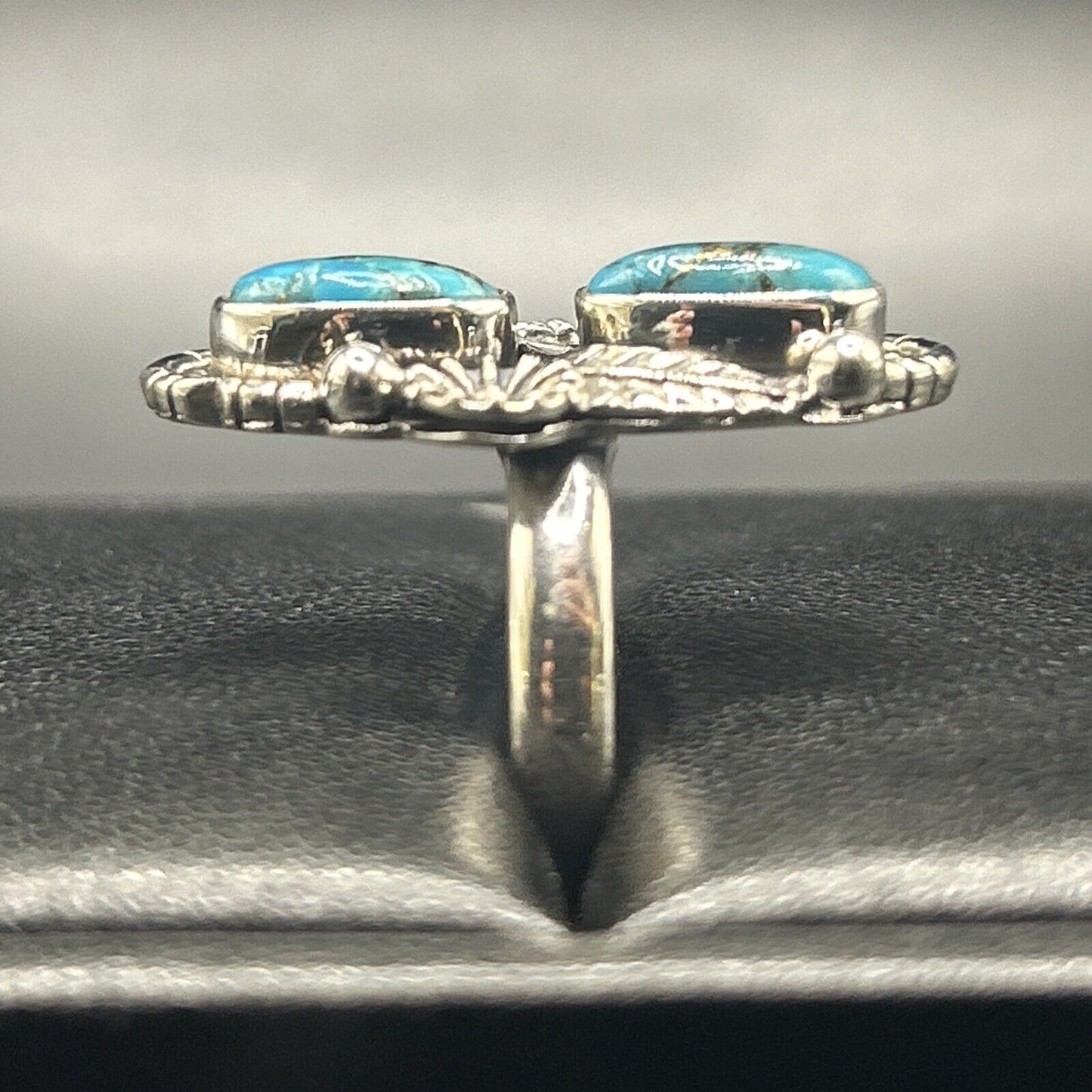 New Condition Sterling Silver Double Copper Turquoise Ring Size 10.00