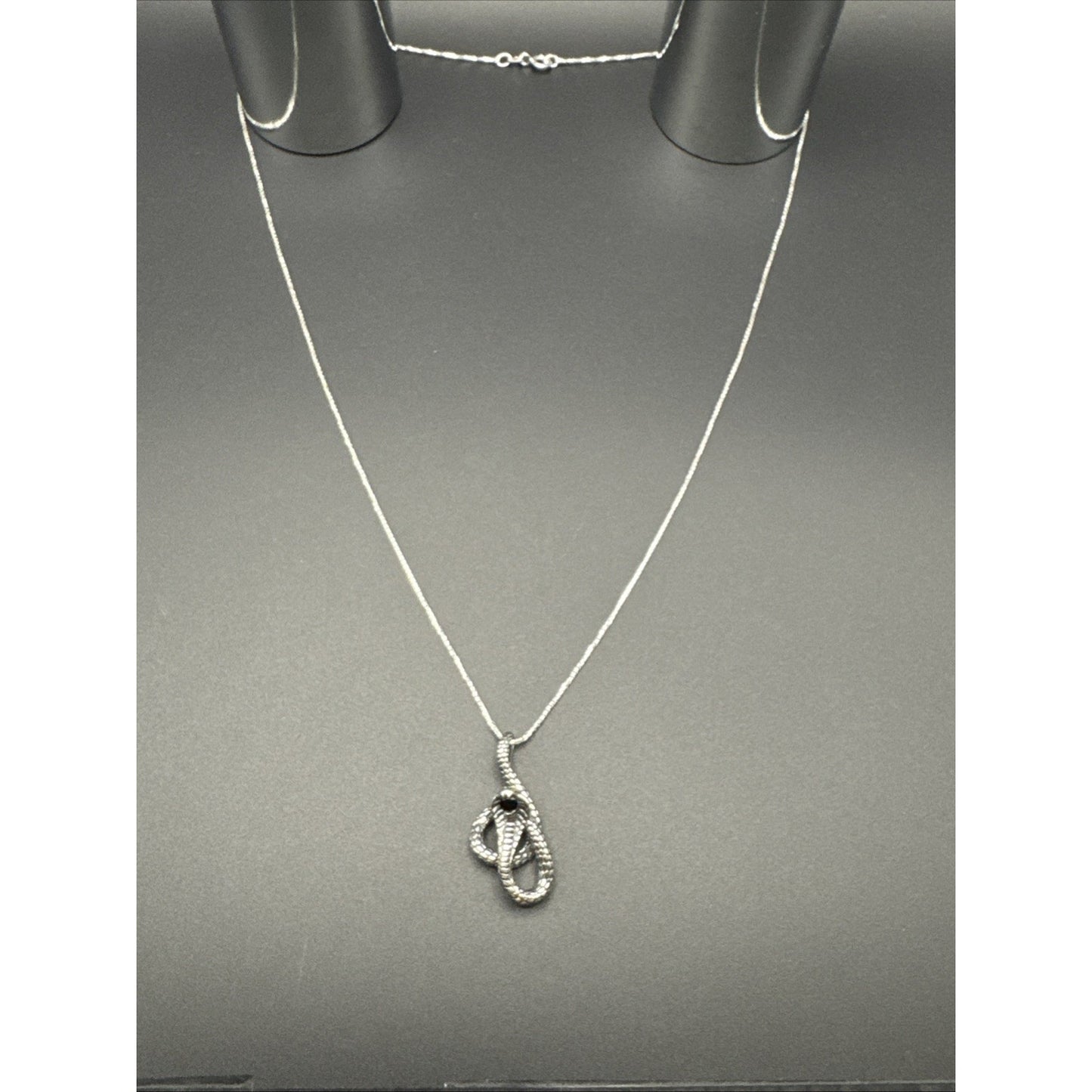 20” New Condition Sterling Silver Onyx King Cobra Snake Pendant Necklace