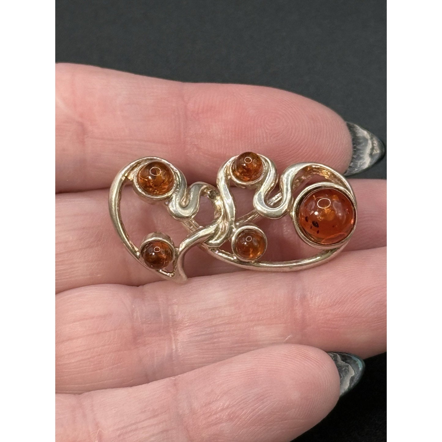 Vintage Brutalist Sterling Silver Genuine Amber Slide Enhancer Pendant P11