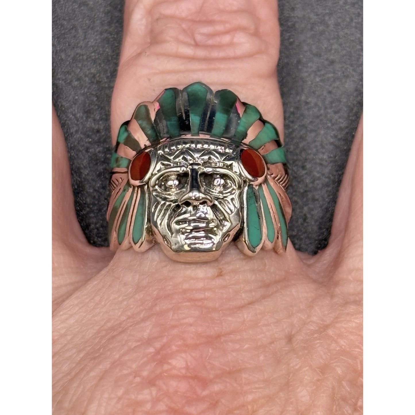 New Condition Sterling Silver Multi Turquoise Chief Ring Size 7.75