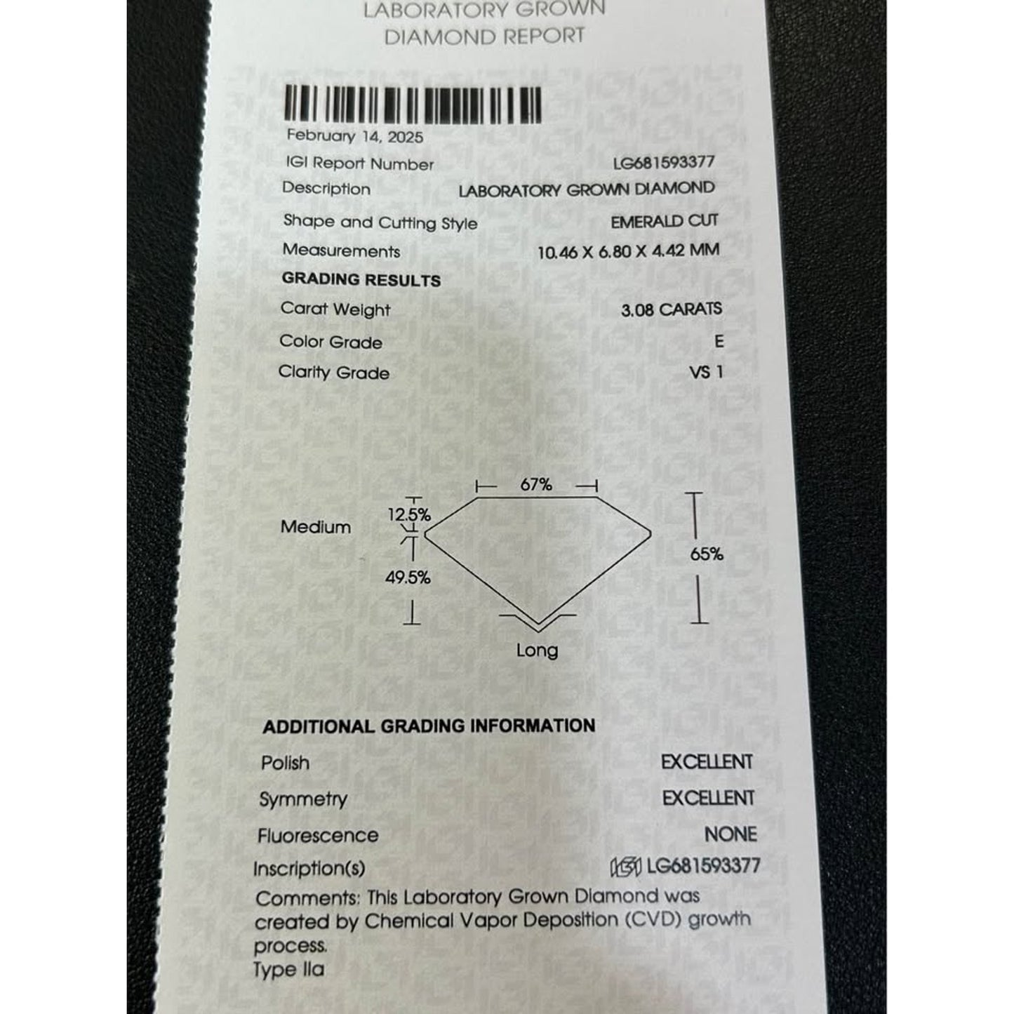 14k White Gold 3.08 Carat Emerald Cut Lab Grown Diamond Marquise Mounting IGI