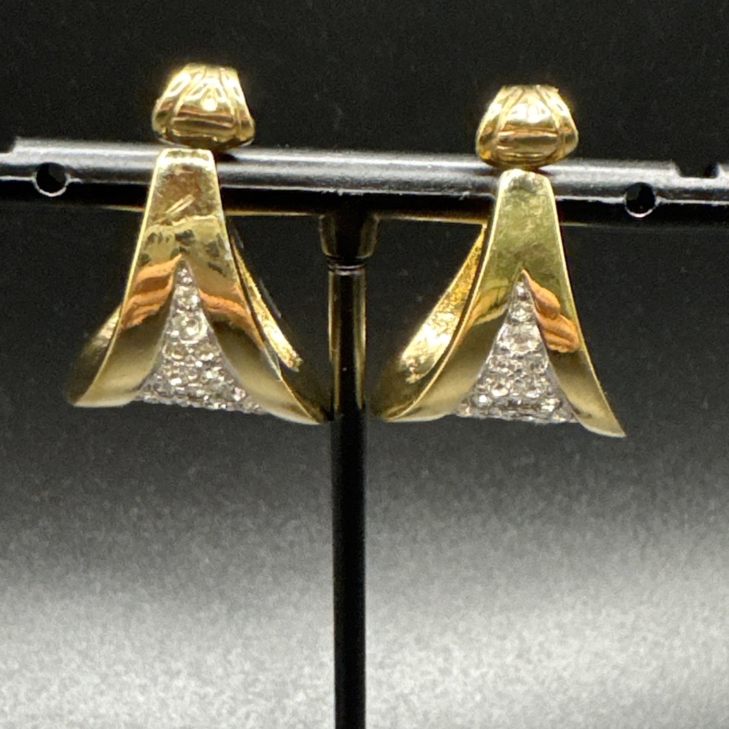 Panetta CZ Gold Tone Modernist Drop Earrings Clip On Q24