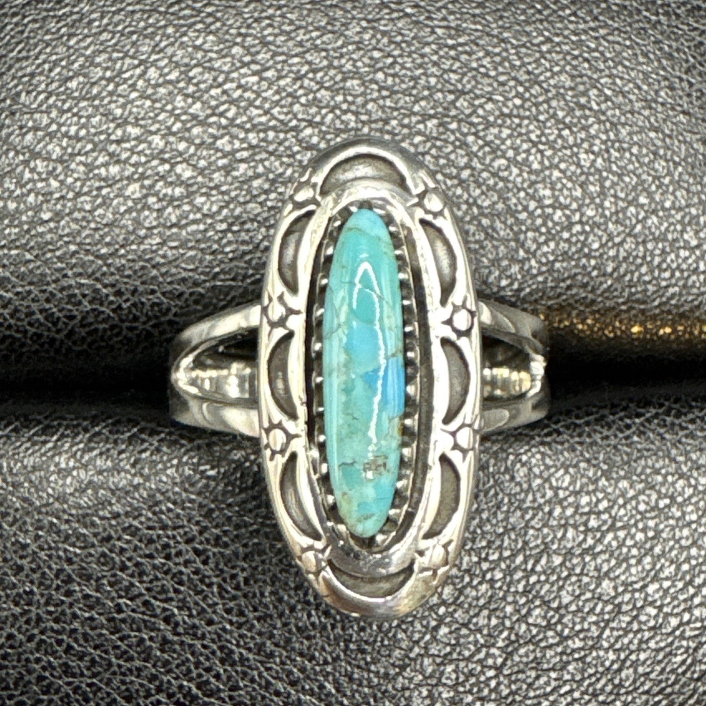 New Condition Sterling Silver Turquoise Ring 925 Size 9.75 Sun Moon Bezel