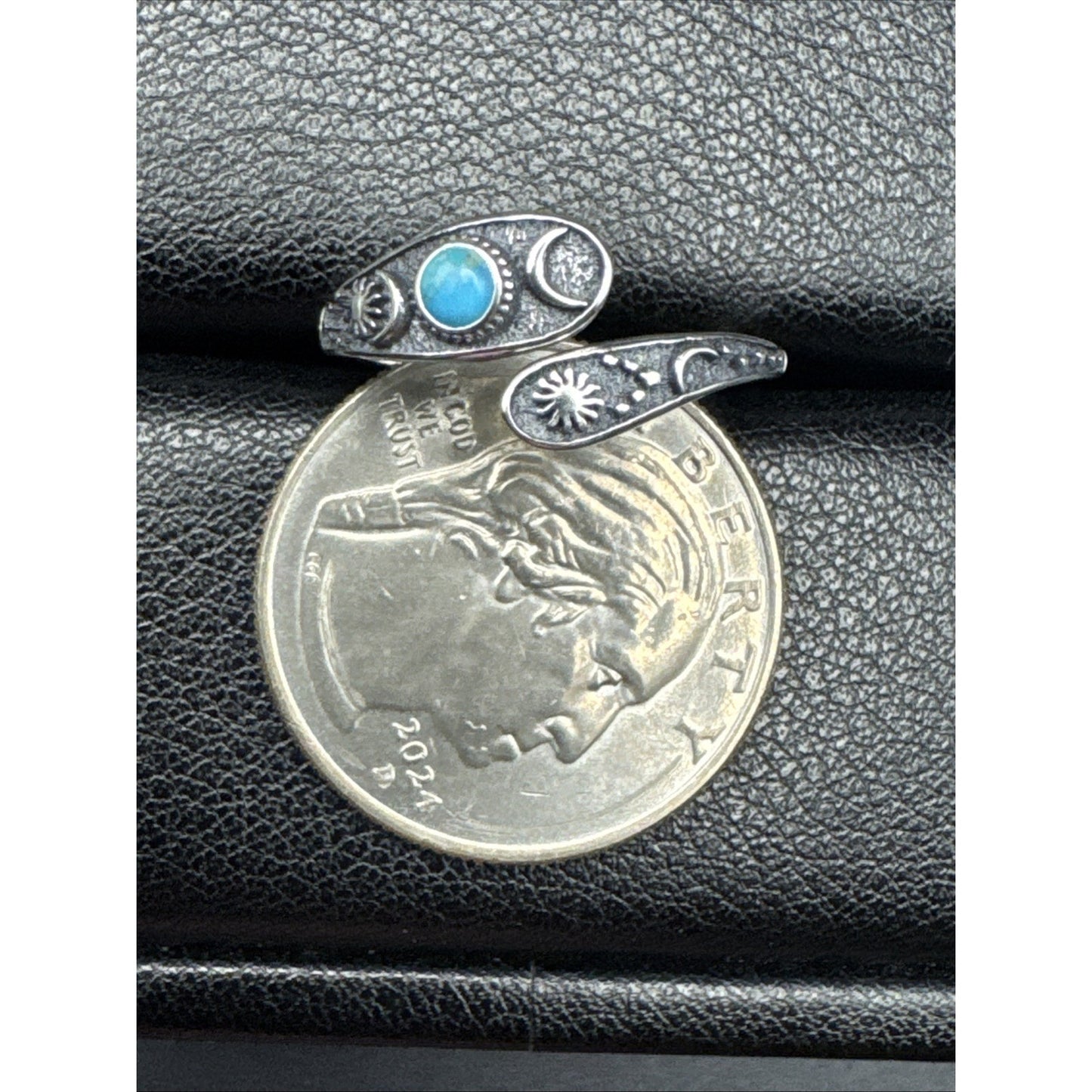 New Condition Sterling Silver Turquoise Celestial Sun Moon Stars Ring Size 7