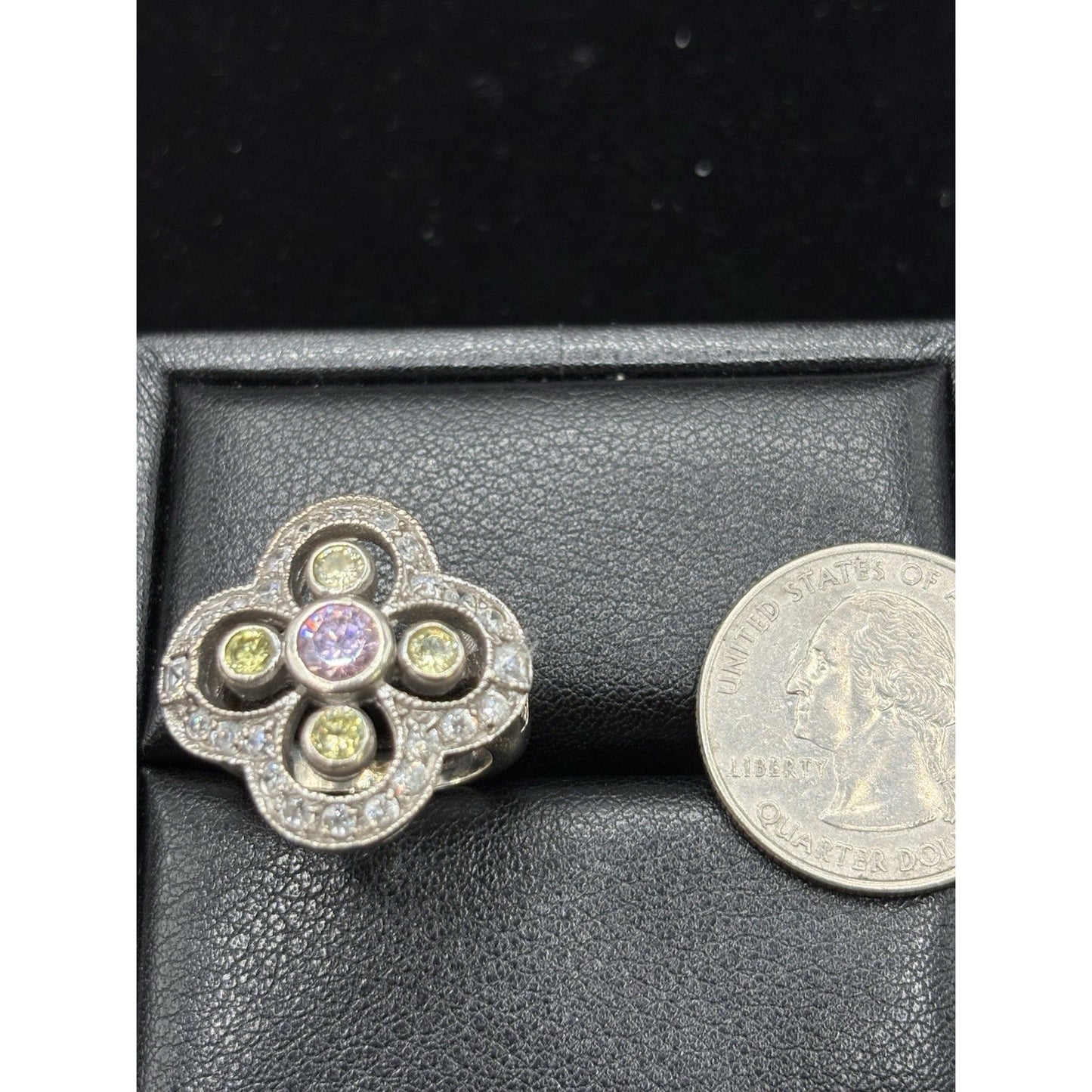 EUC Sterling Silver Multi Color Cubic Zirconia Ring Size 5.75 W29