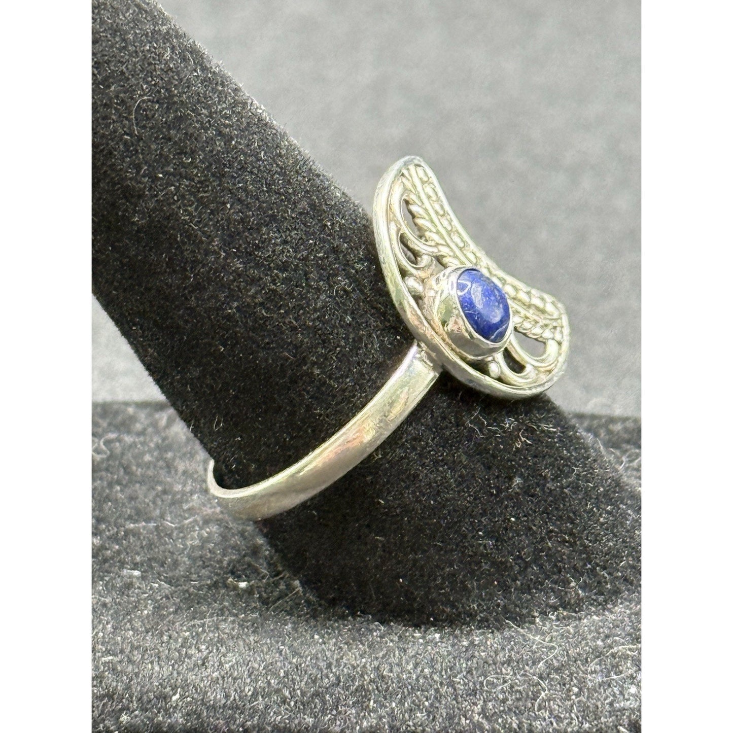 New Condition Sterling Silver Genuine Lapis Moon Ring Size 7.00