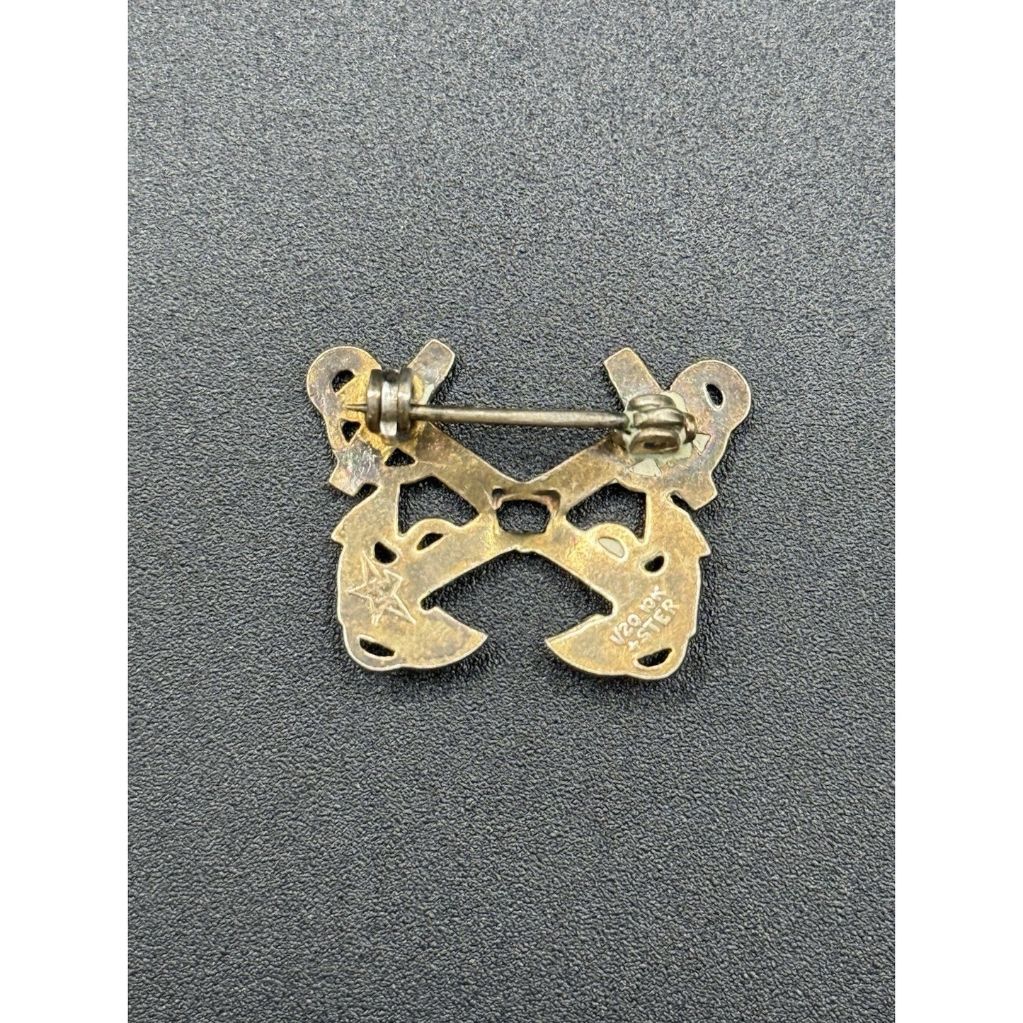 Antique Sterling Silver 10k Gold Filled Anchor Pin Brooch US Navy P19