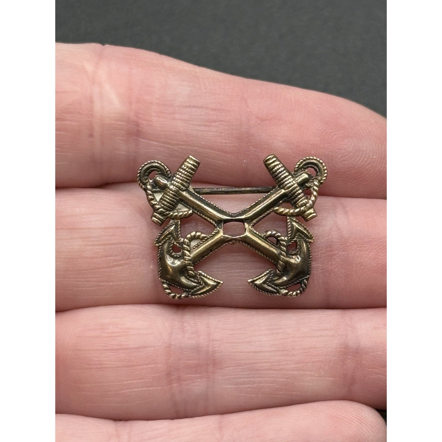 Antique Sterling Silver 10k Gold Filled Anchor Pin Brooch US Navy P19
