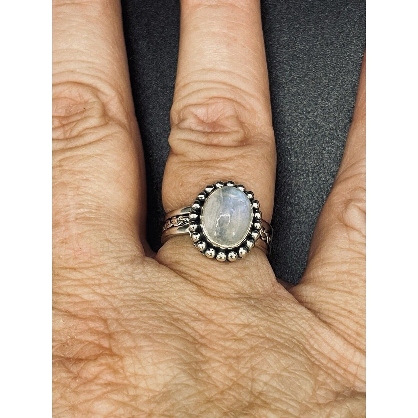 New Condition Sterling Silver Moonstone Braided Ring Size 7.00