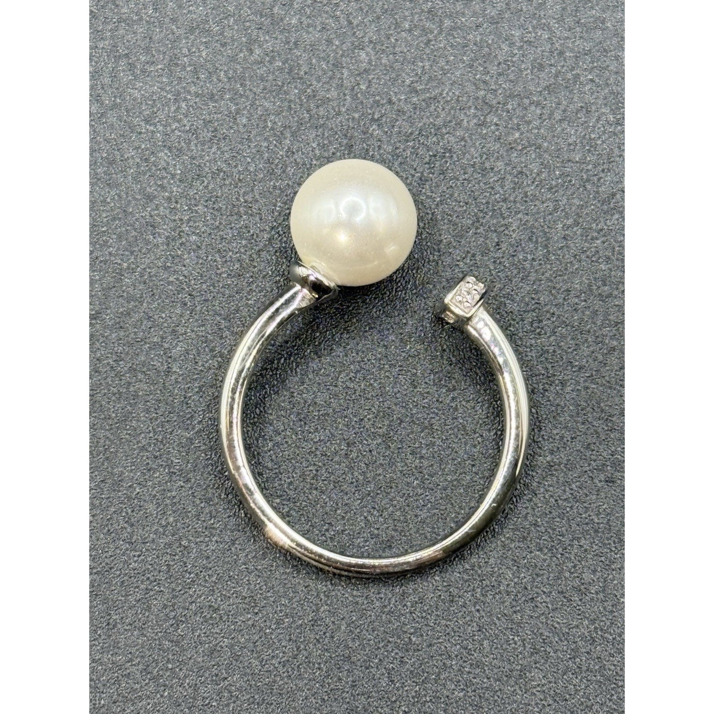 New Condition Sterling Silver Pearl Cubic Zirconia Ring Size 7.00 Adjustable