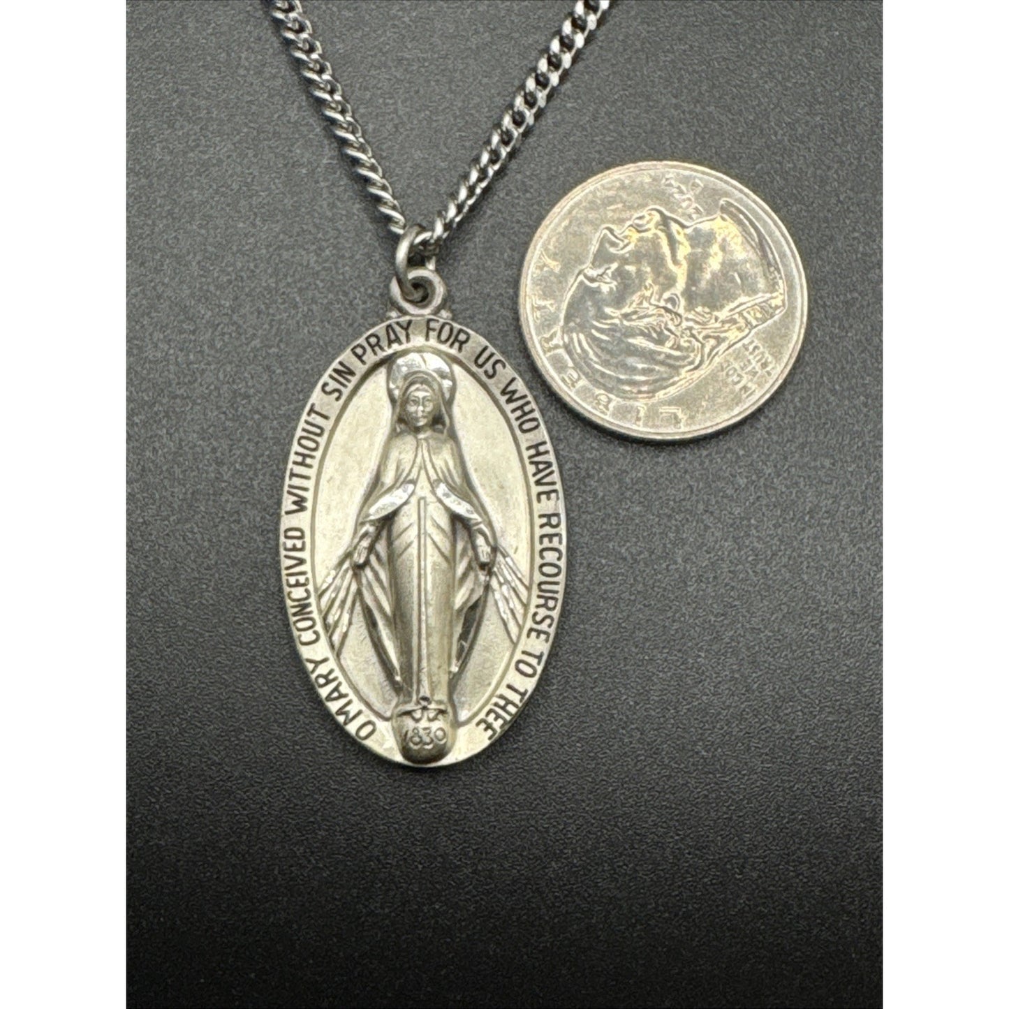 24” Sterling Silver Virgin Mary Pendant Necklace 25g 925