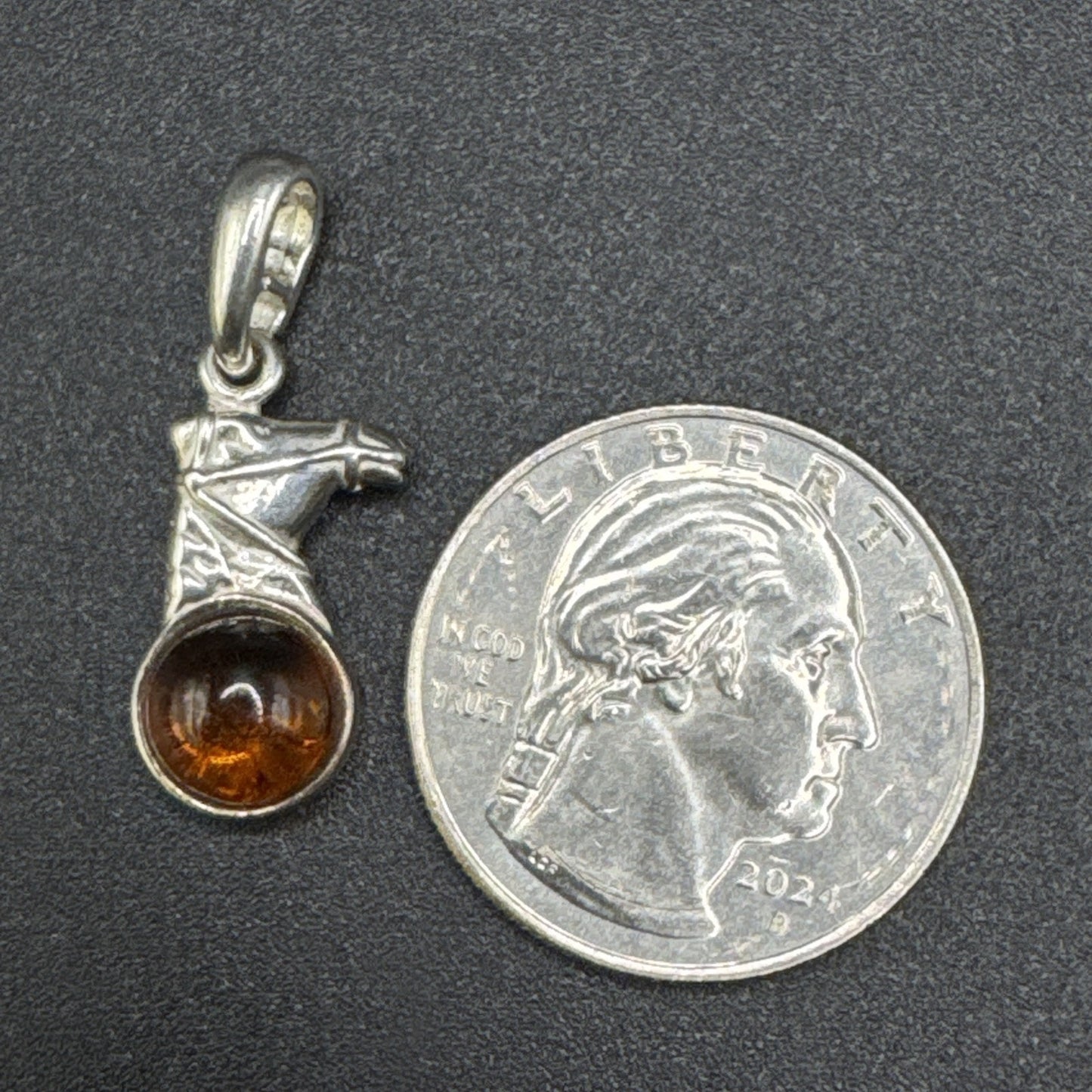 Vintage Sterling Silver Amber Horse Pendant 925 P2