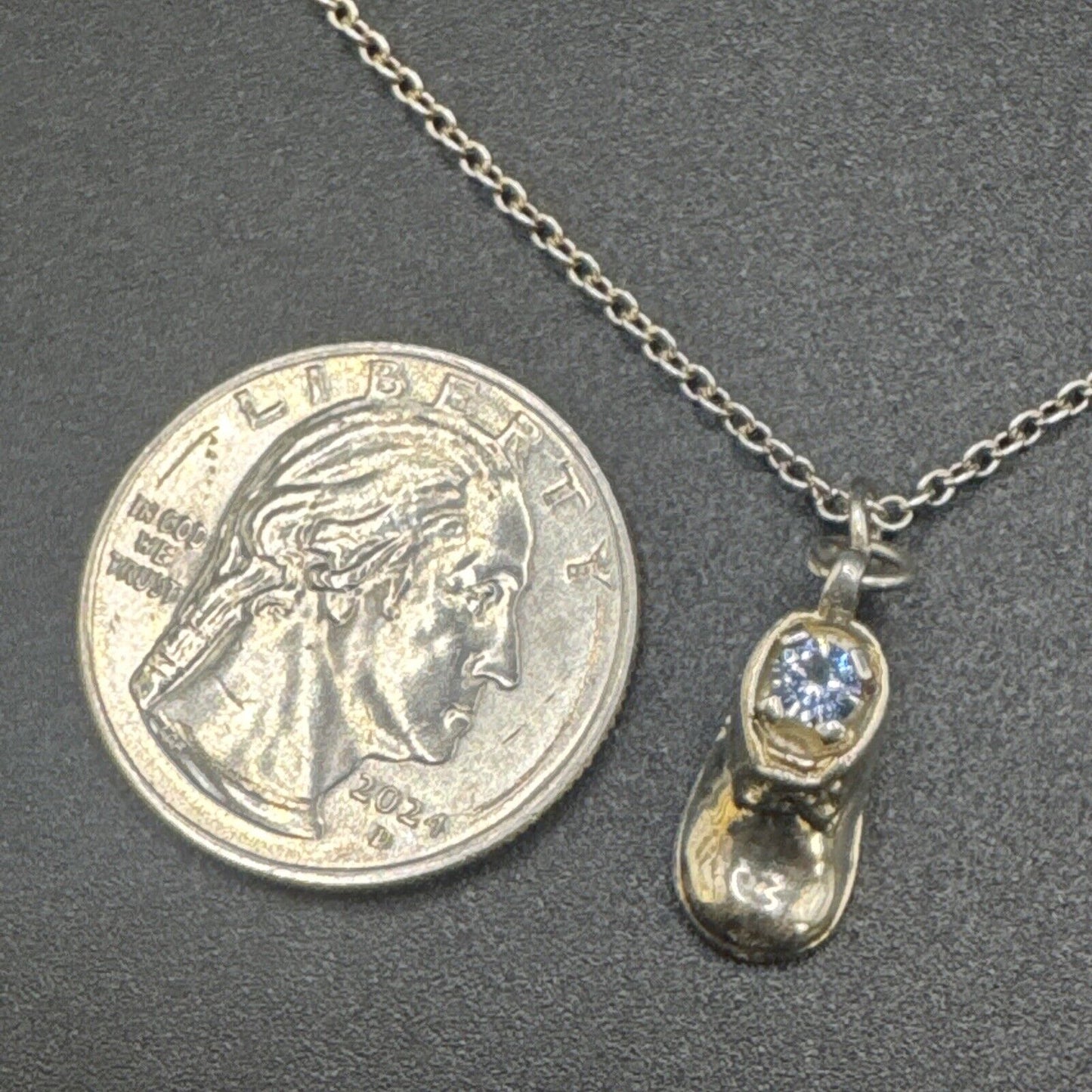 20” Sterling Silver Blue Gemstone Baby Booty Pendant Necklace 925 N1