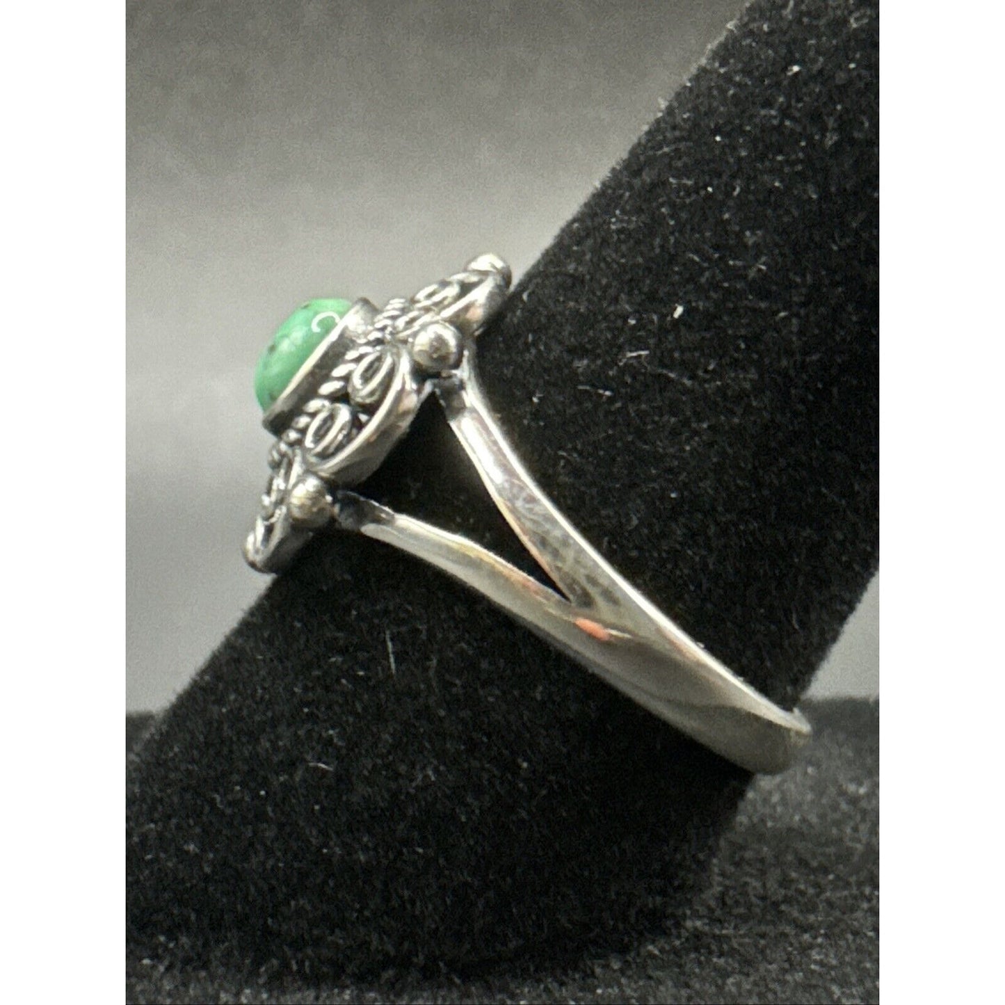 New Condition Sterling Silver Turquoise Stylized Scroll Flower Ring 925 Size 7
