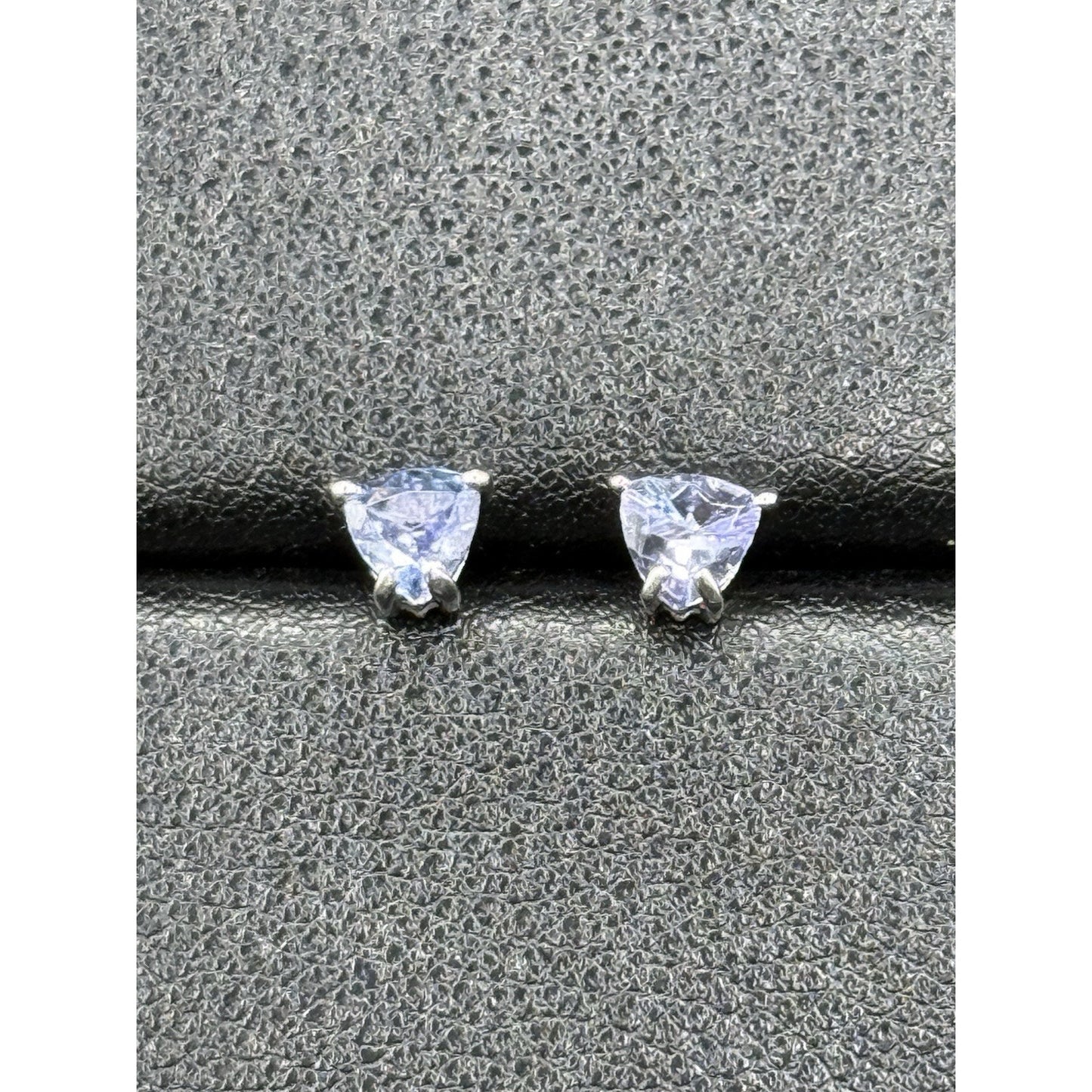EUC Sterling Silver Tanzanite Trillion Stud Earrings 925 N20