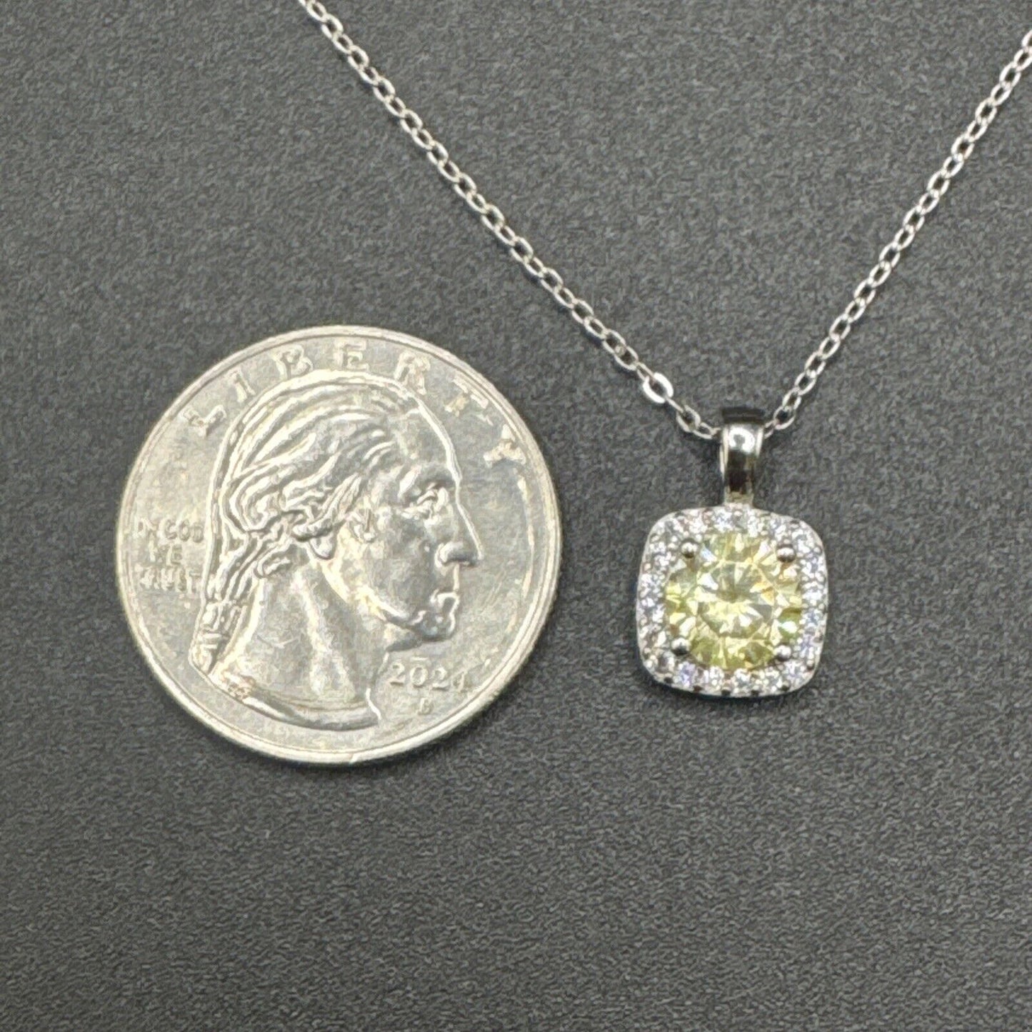 18” Sterling Silver Yellow CZ Pendant Necklace 925 N1