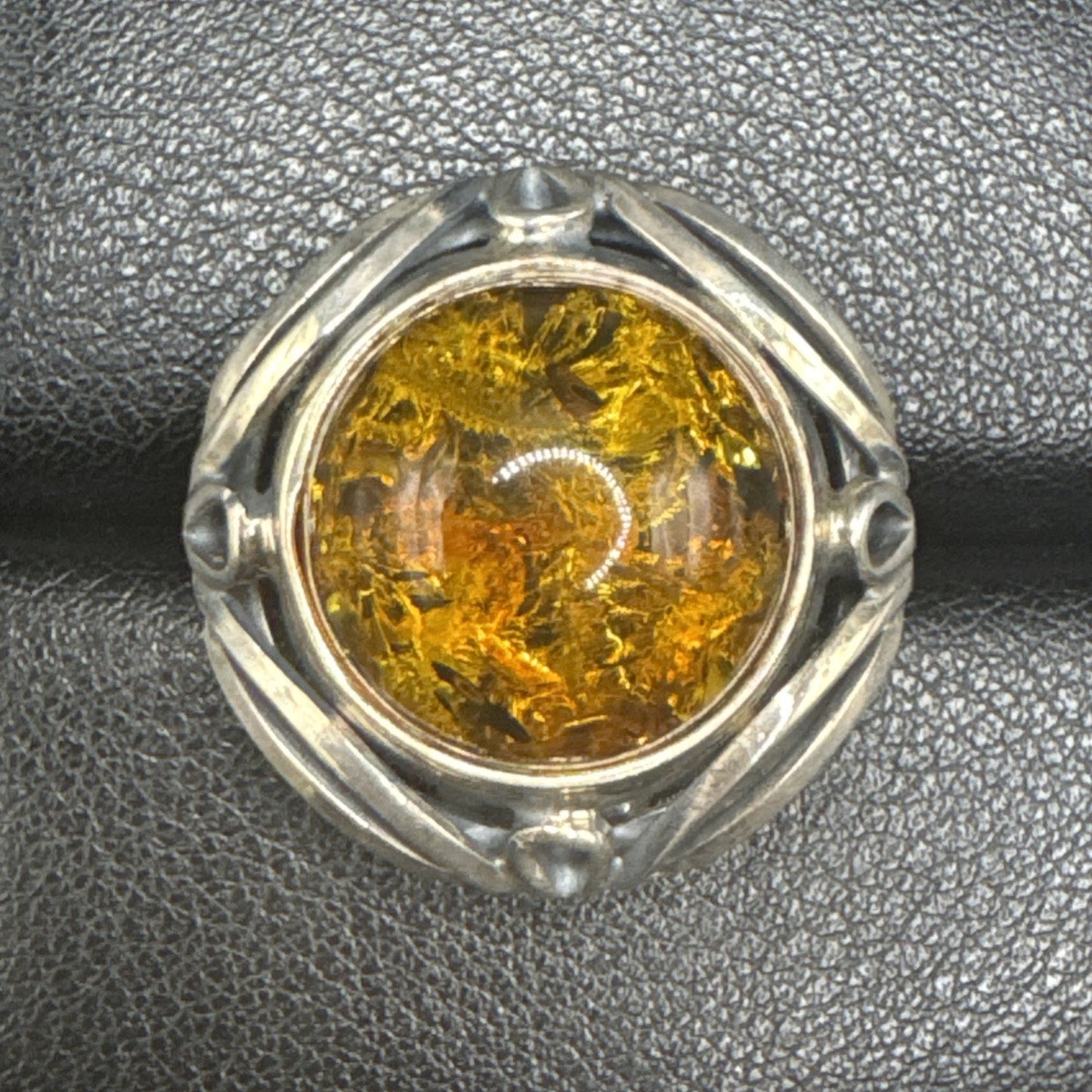 Modernist Sterling Silver Amber Statement Ring 925 Size 5.75 P2