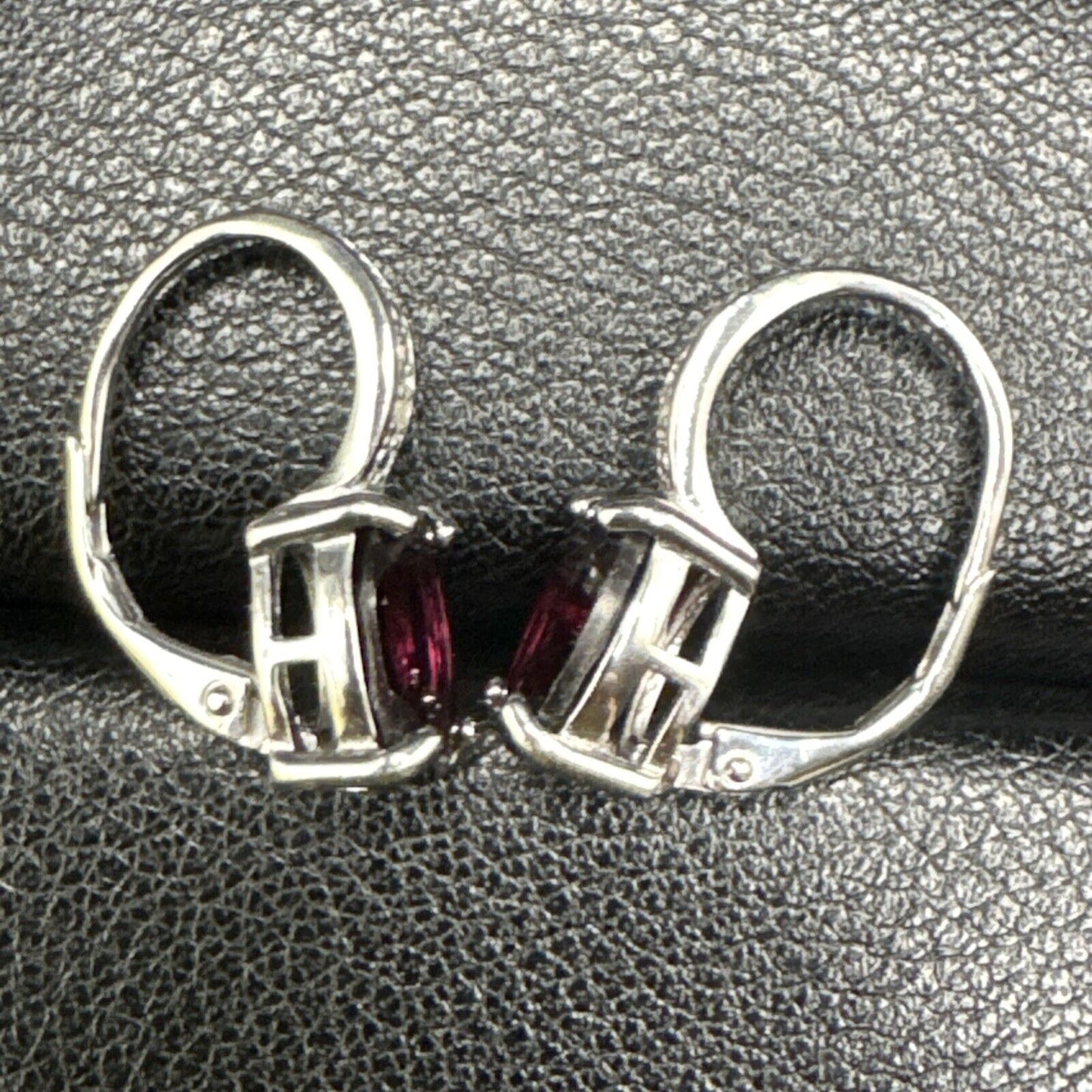New Condition Sterling Silver Genuine Garnet Diamond Drop Earrings 925