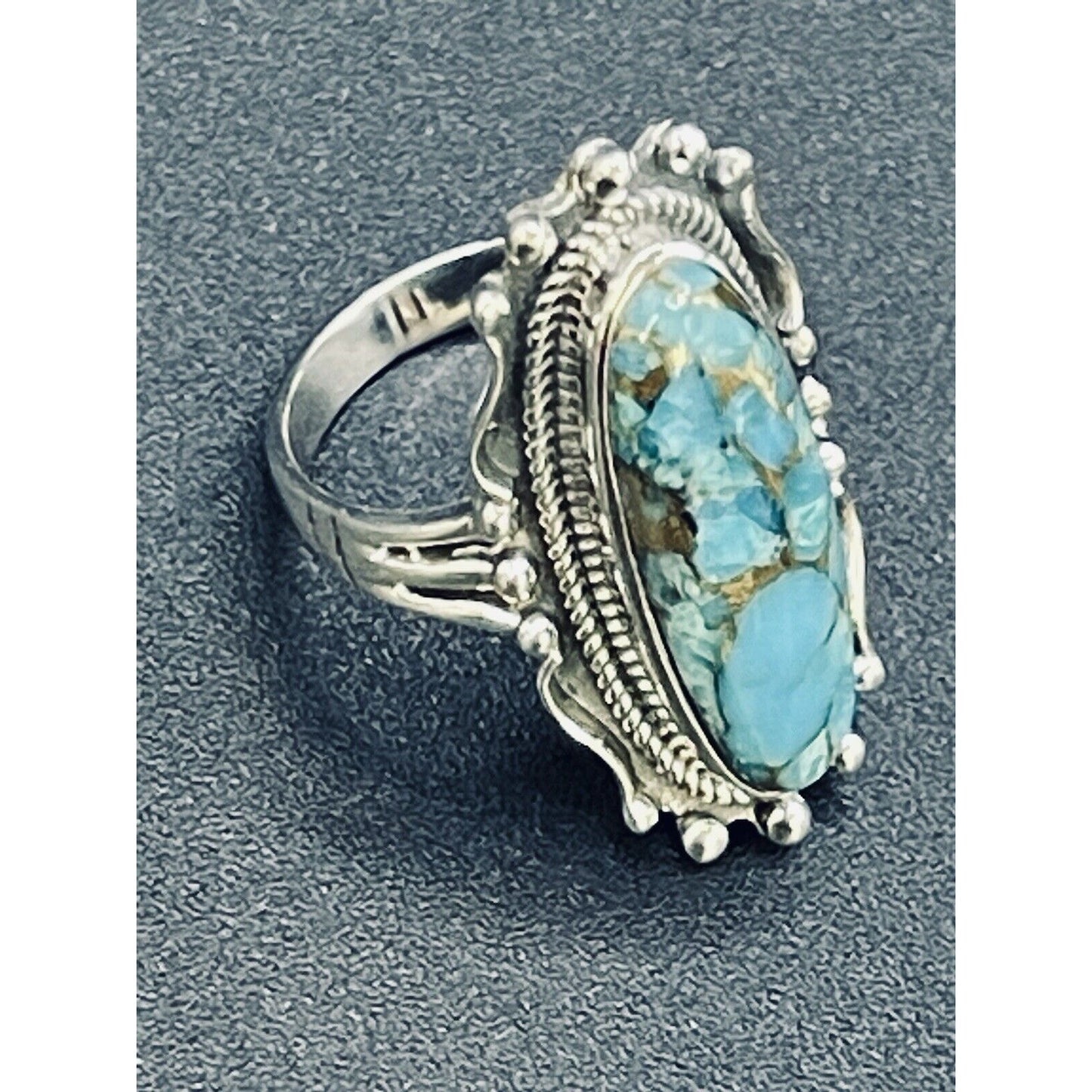 New Condition Sterling Silver Copper Turquoise Ring Size 7.00