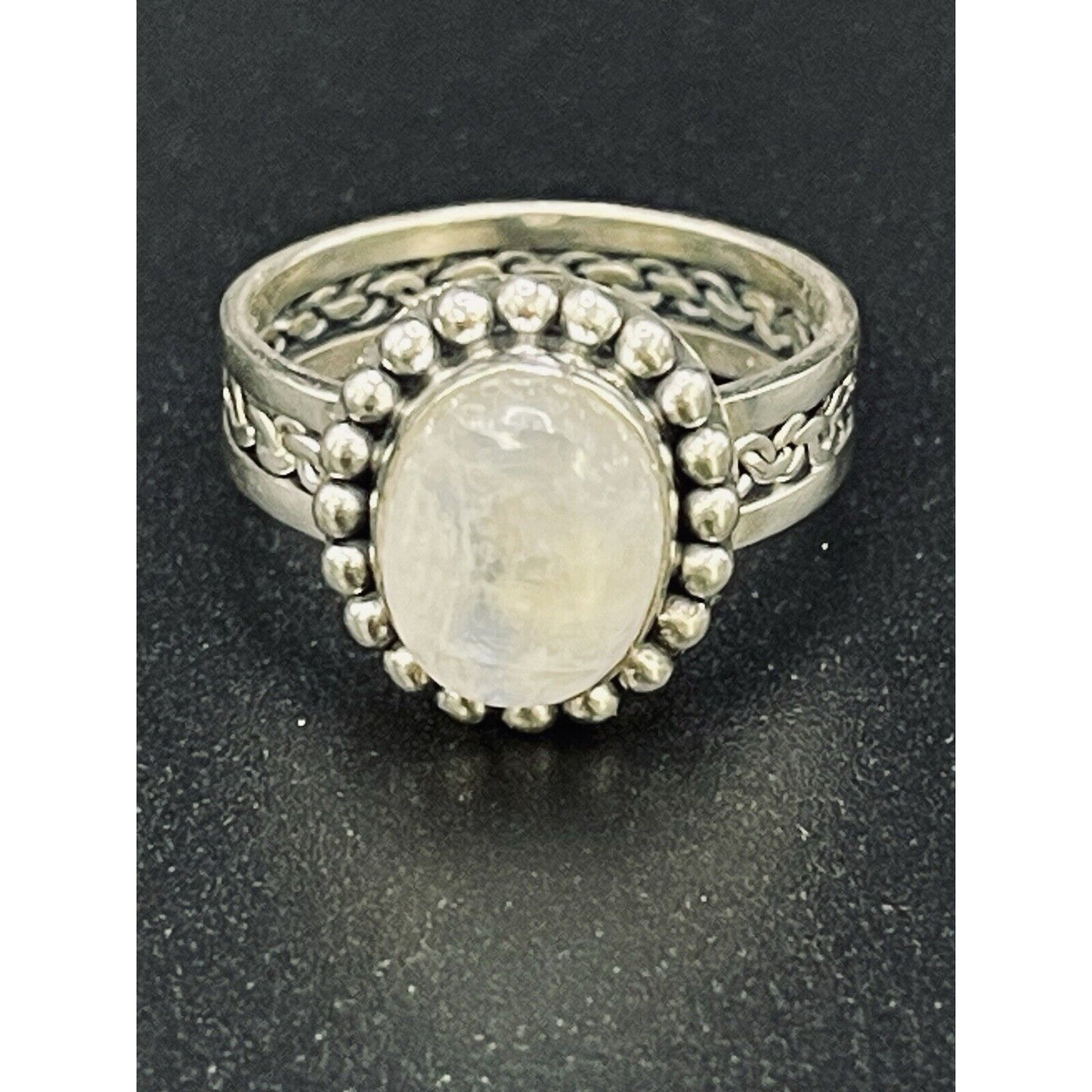 New Condition Sterling Silver Moonstone Braided Ring Size 7.00