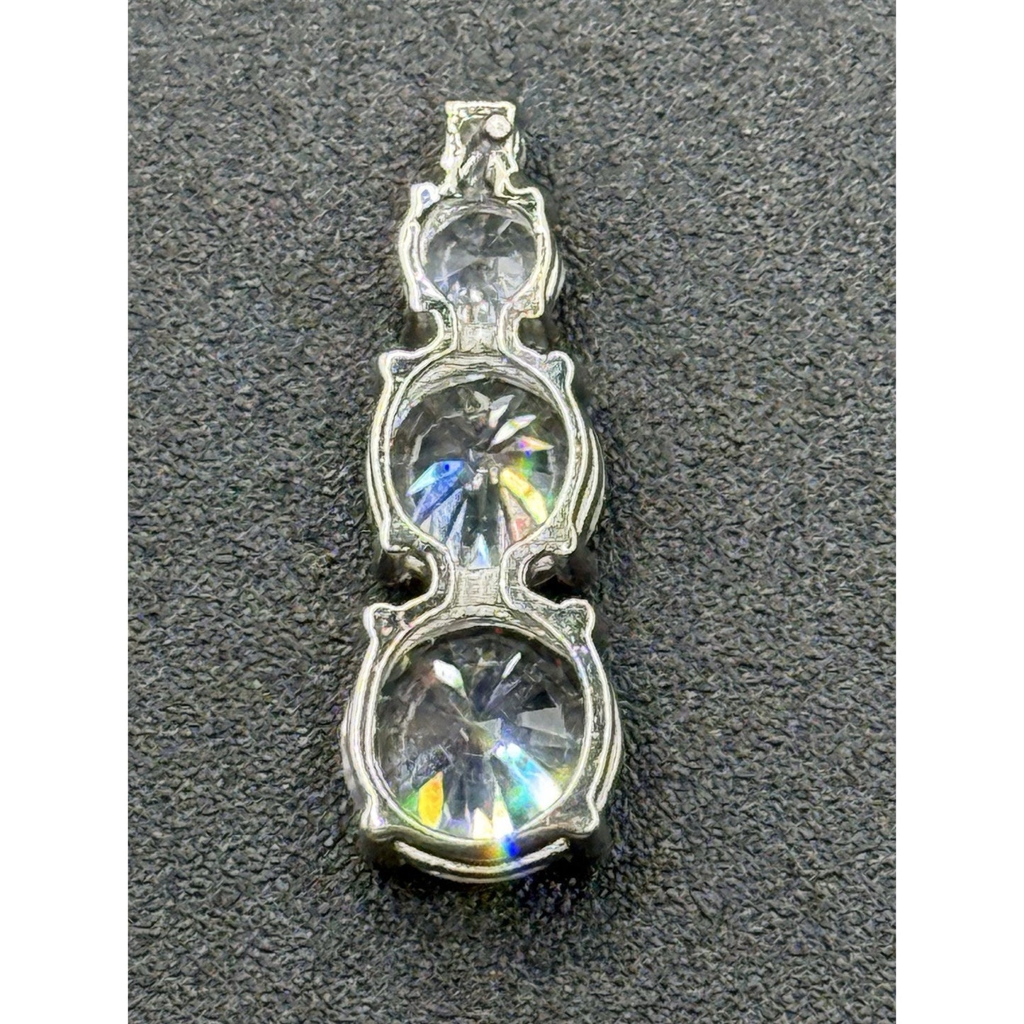 NOS Sterling Silver 3-Stone Cubic Zirconia Dangle Earrings 925 J18