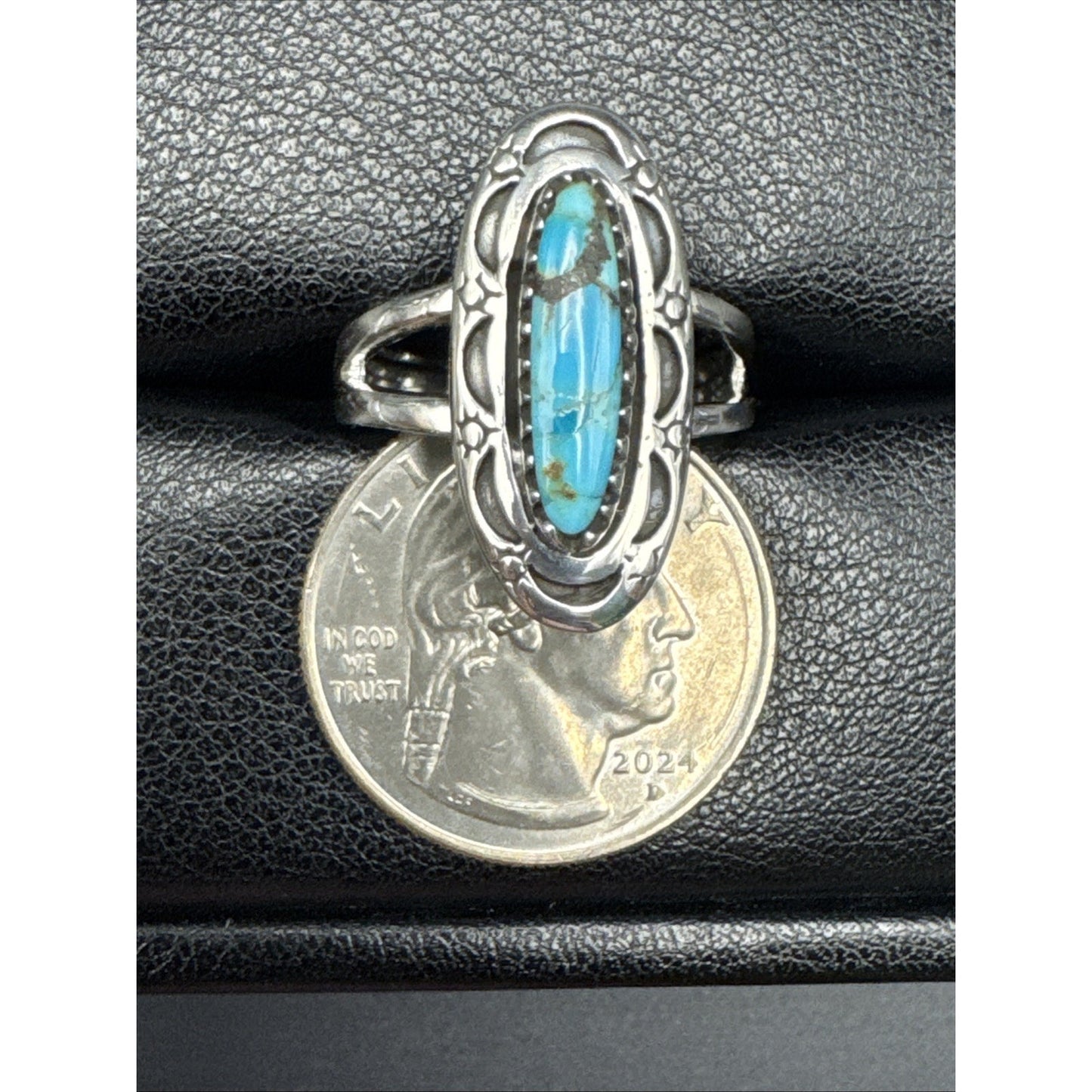 New Condition Sterling Silver Turquoise Sun Moon Bezel Ring 925 Size 9.75