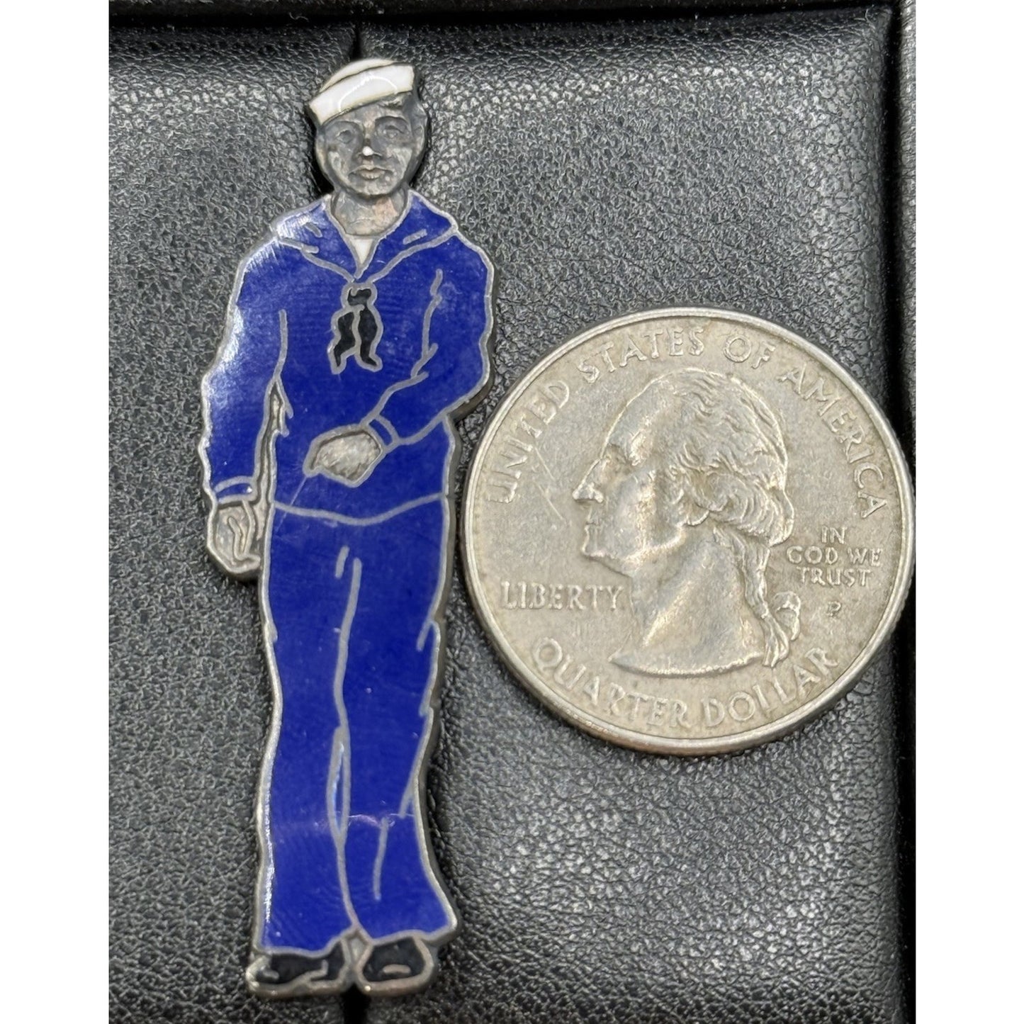 Vintage Sterling Silver US Navy Seaman Brooch Pin Enamel P19