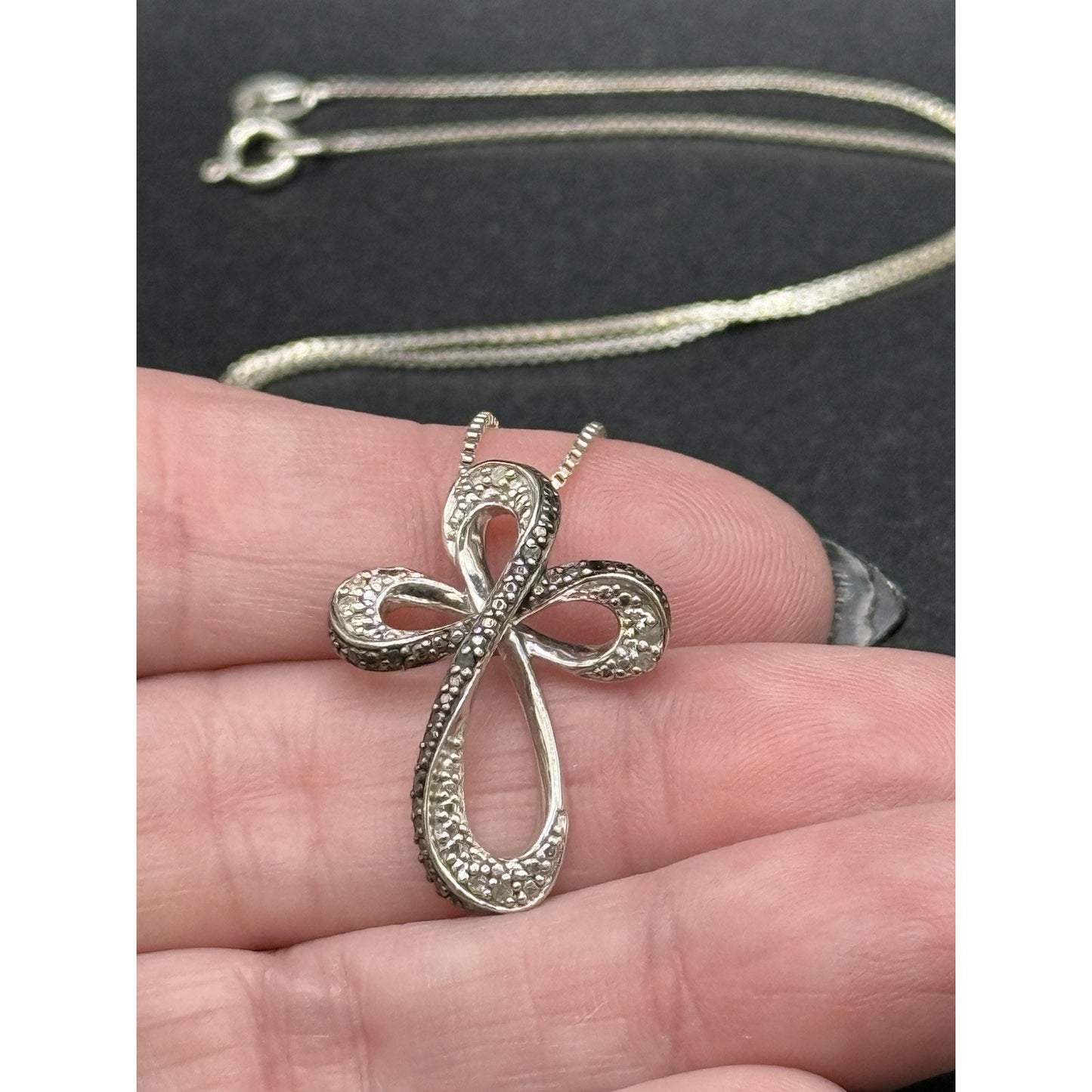 18” Sterling Silver Black Diamond Cross Pendant Necklace P3