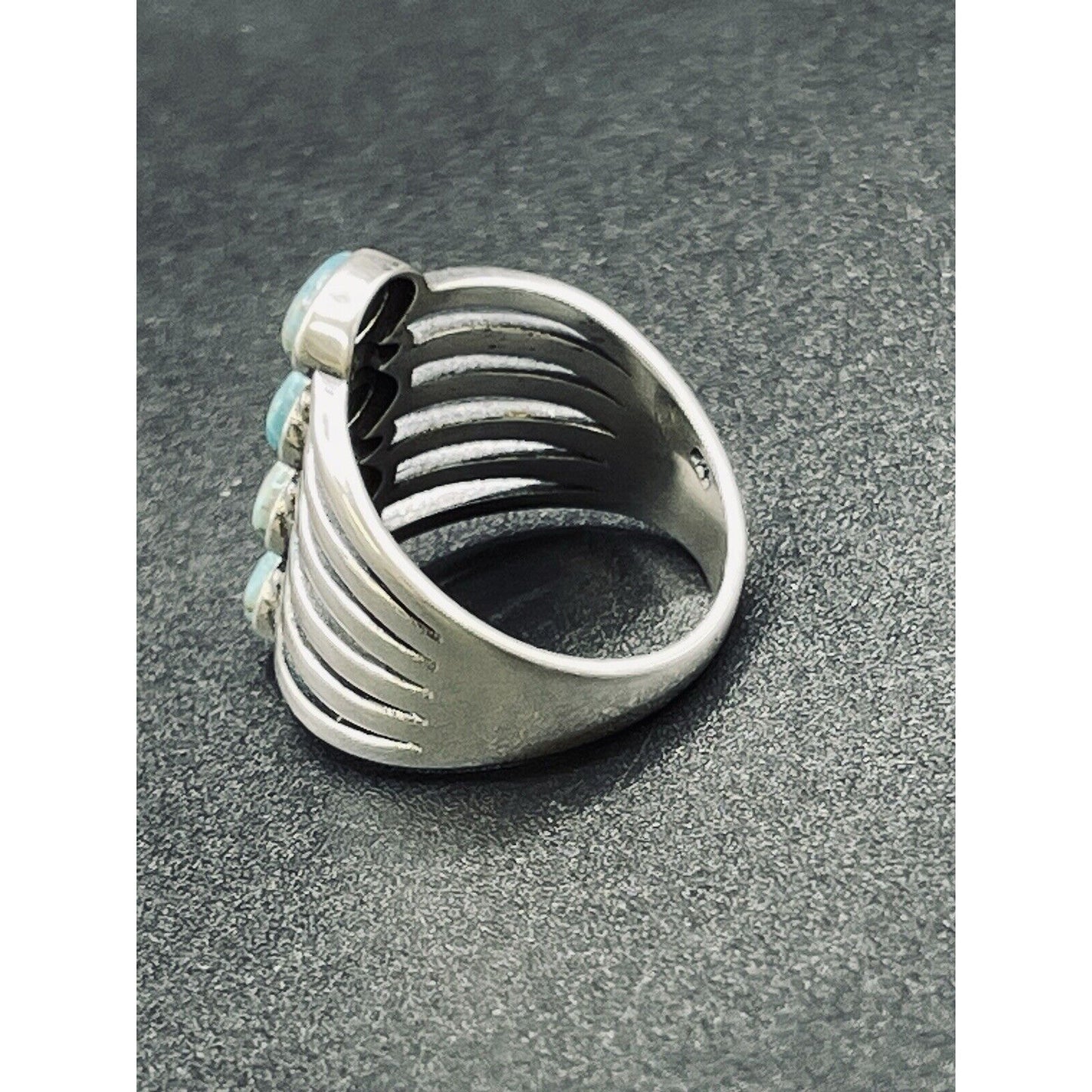 New Condition Sterling Silver 4 Vertical Turquoise Ring Size 6.75