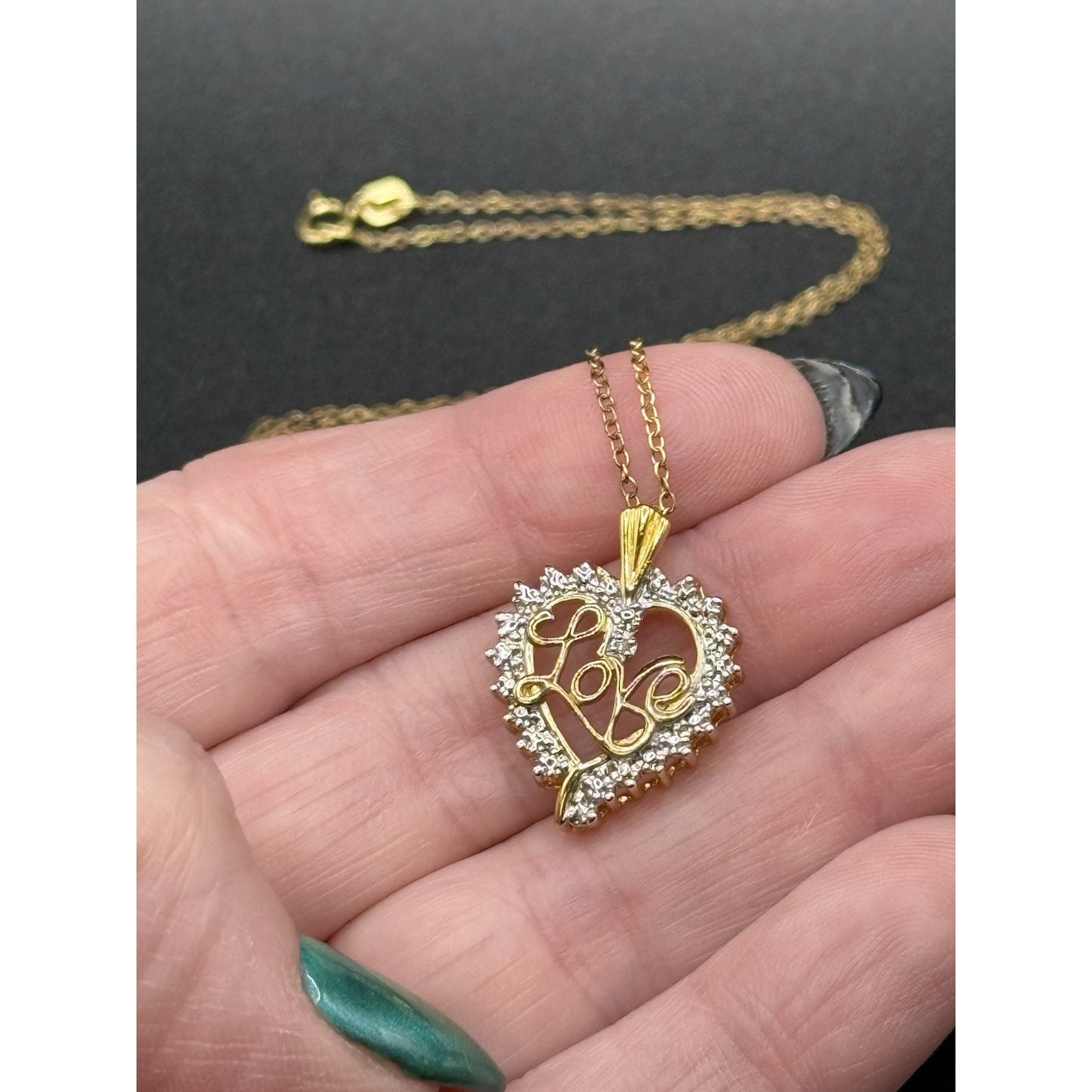 18” Gold Sterling Silver Single Diamond Heart Pendant Necklace P3