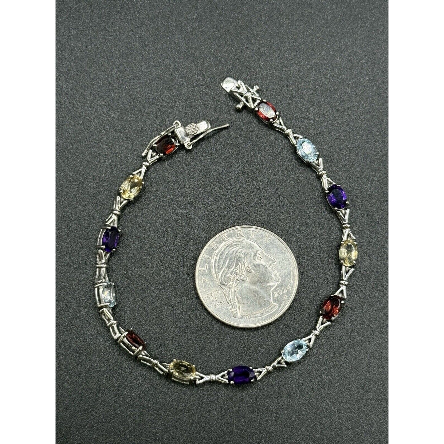 New Condition 7” Sterling Silver Genuine Multi Gemstone Bracelet 925