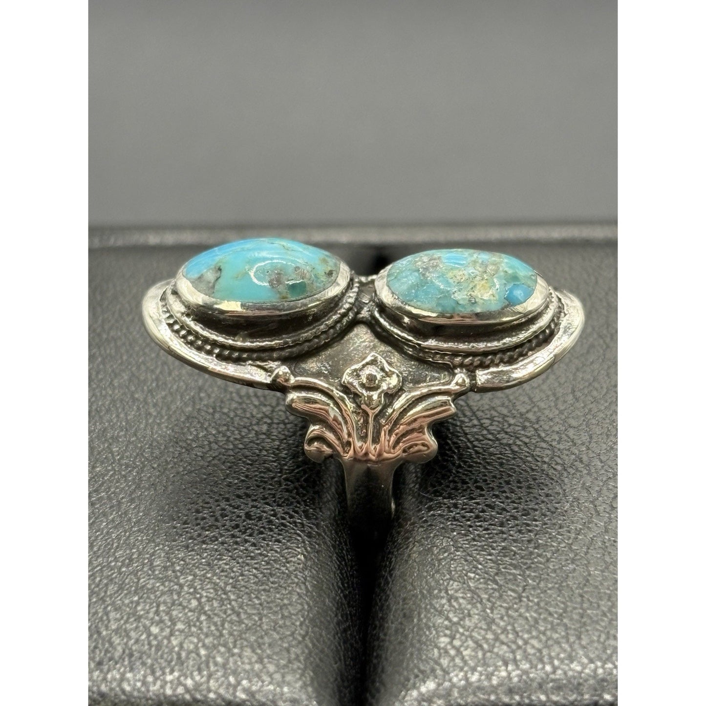 New Condition Sterling Silver Double Turquoise Ring Size 6 925