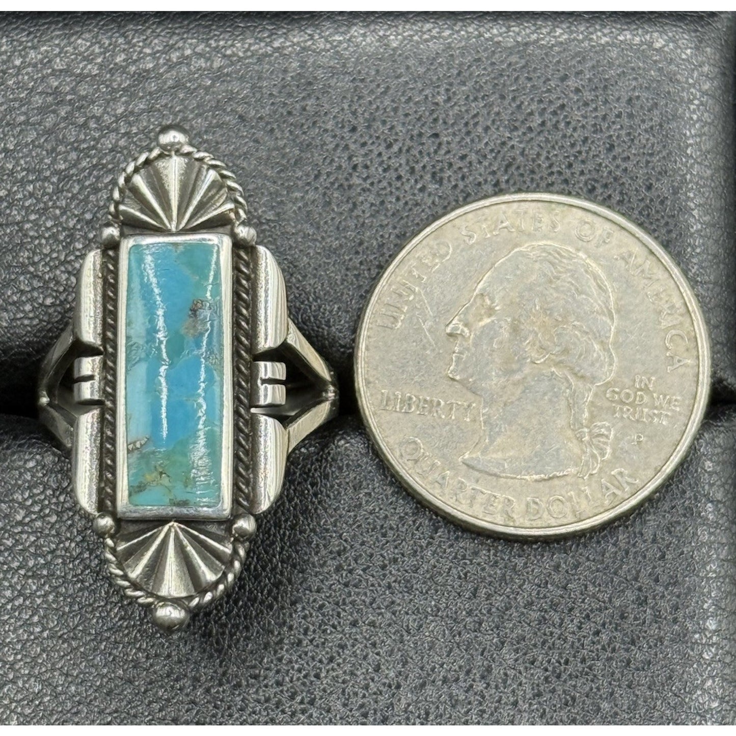 New Condition Sterling Silver Art Deco Turquoise Ring Size 8.00 925