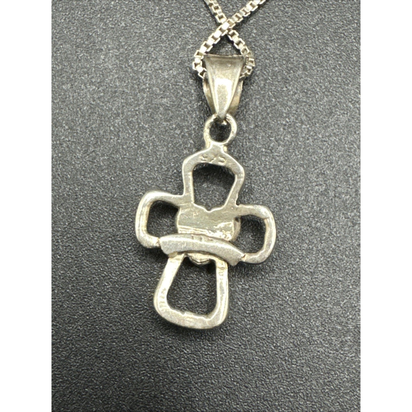 24” Sterling Silver Black Enamel Heart Cross Pendant Necklace 925 T27