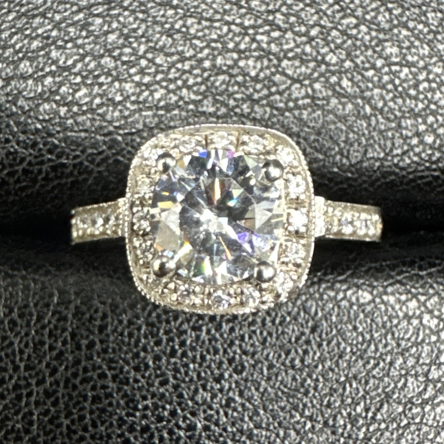 EUC Sterling Silver CZ Cushion Halo Ring 925 Size 6 #4 P2