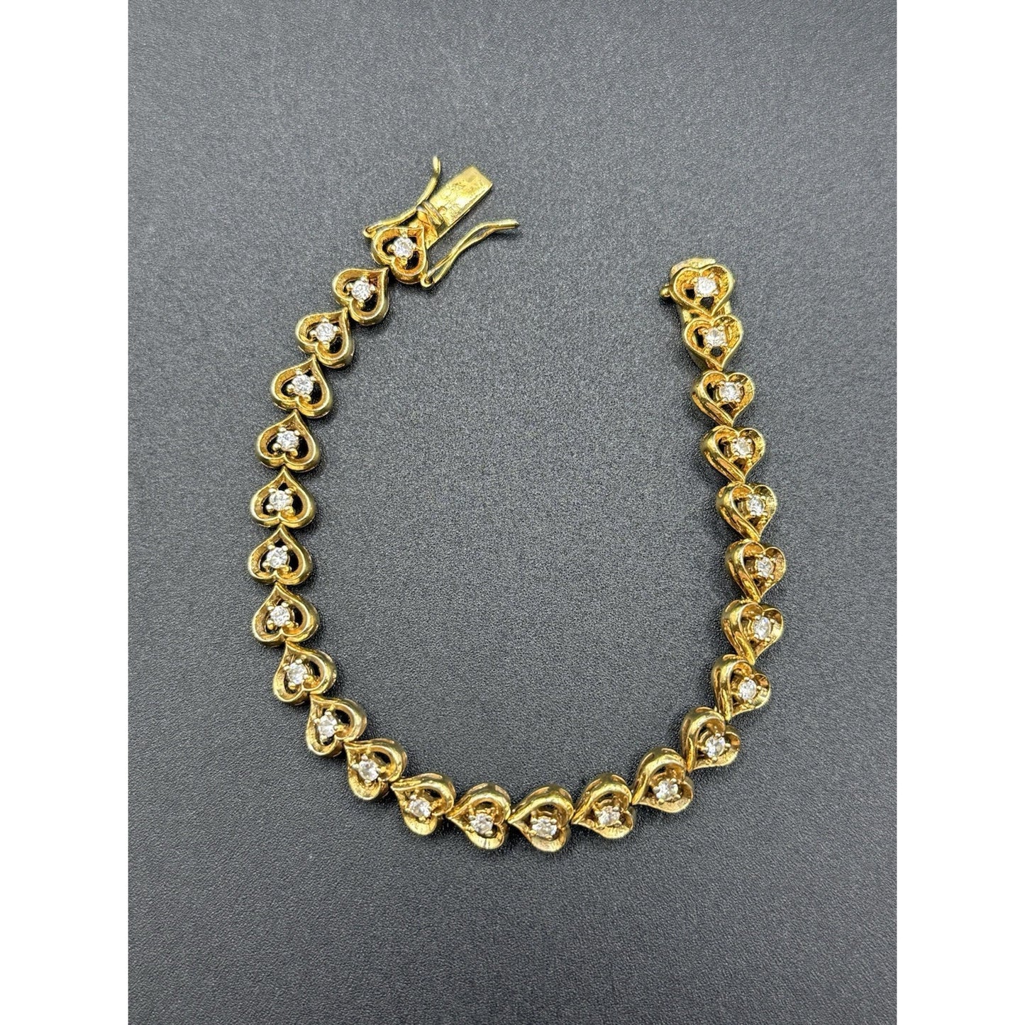 7.25” Gold Sterling Silver Cubic Zirconia Heart Bracelet 16 Grams P6
