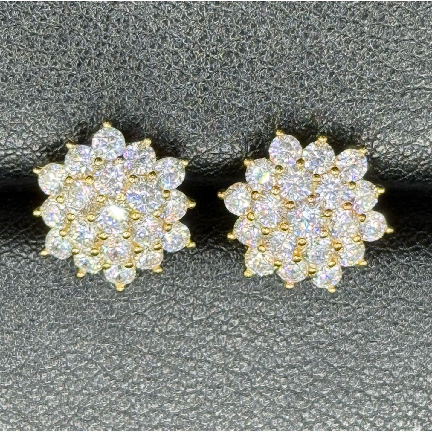 EUC Gold Sterling Silver Cluster Cubic Zirconia Earrings 925 P3