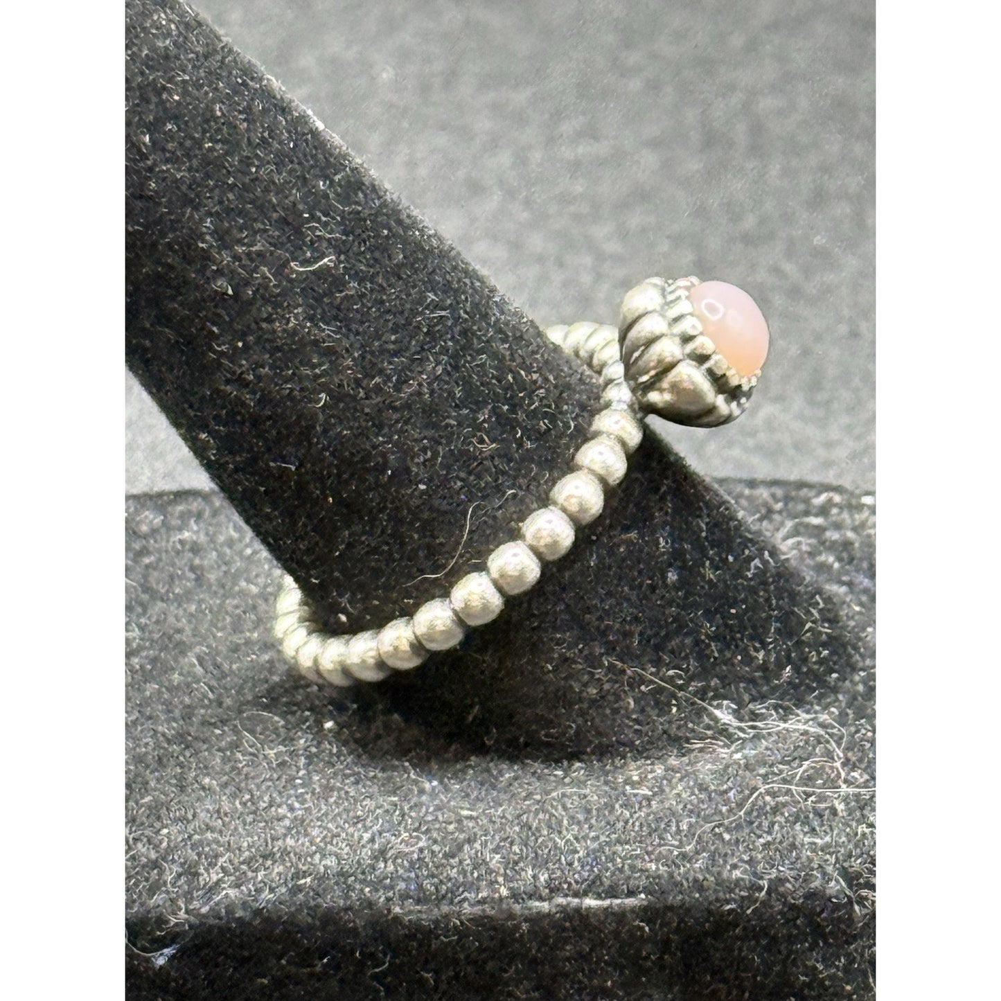 Pandora Sterling Silver Rose Quartz Ring Size 7.75 ALE N19