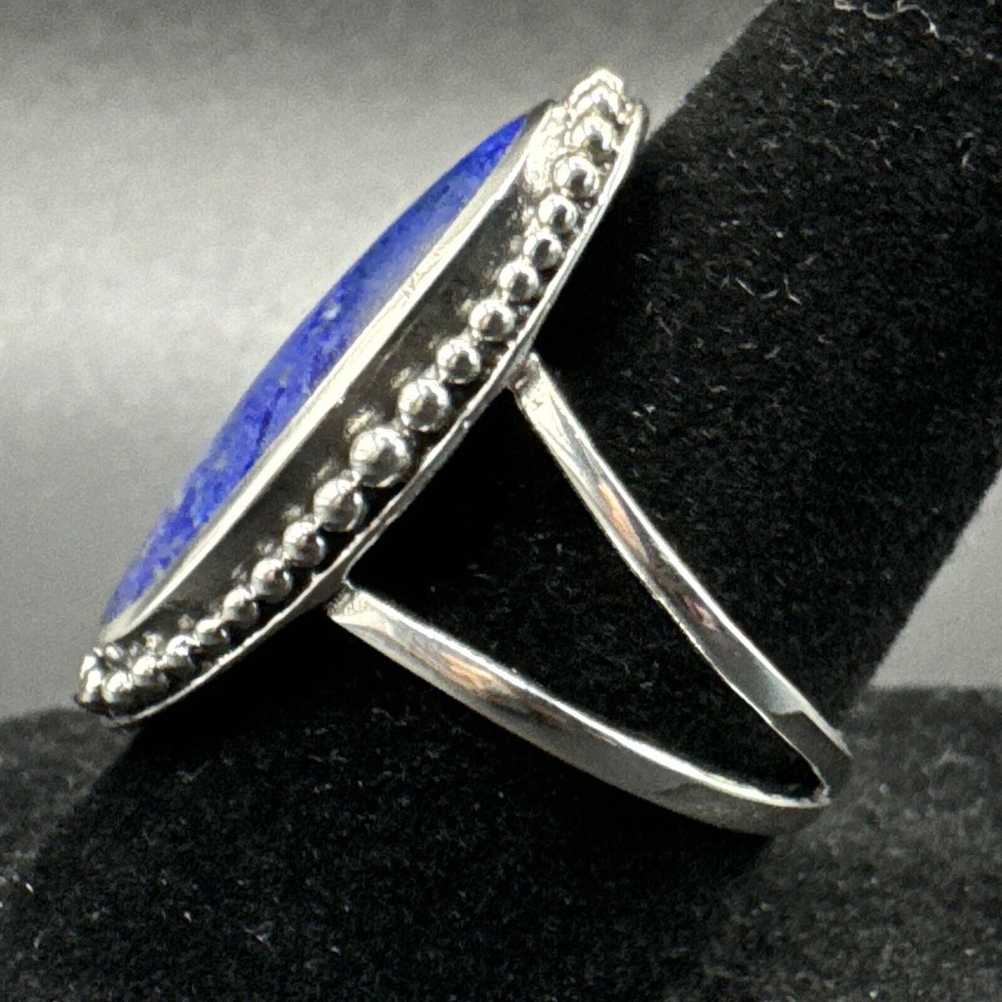 New Condition Sterling Silver Oval Oblong Lapis Ring 925 Size 7