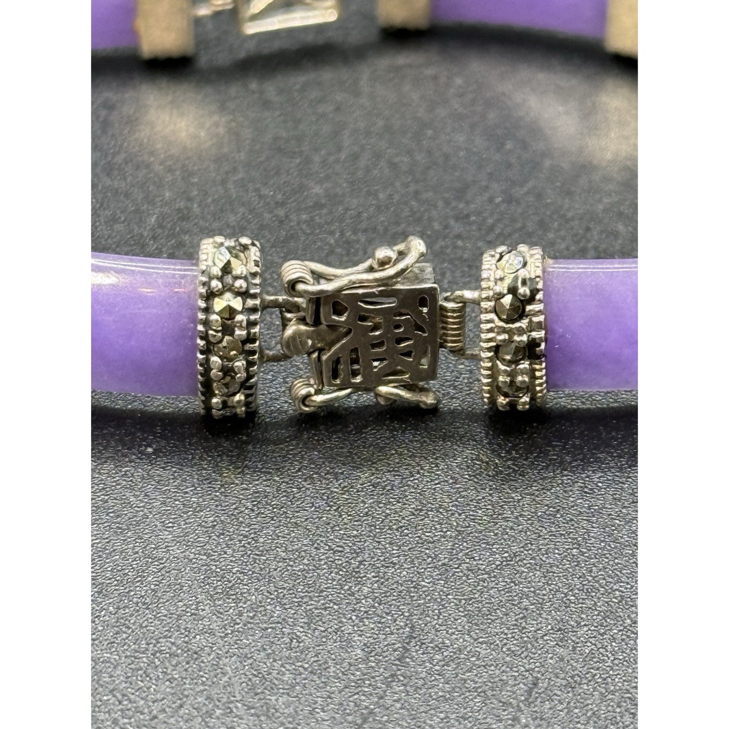 8” Vintage Sterling Silver Purple Chalcedony Bracelet Marcasite 924 P5
