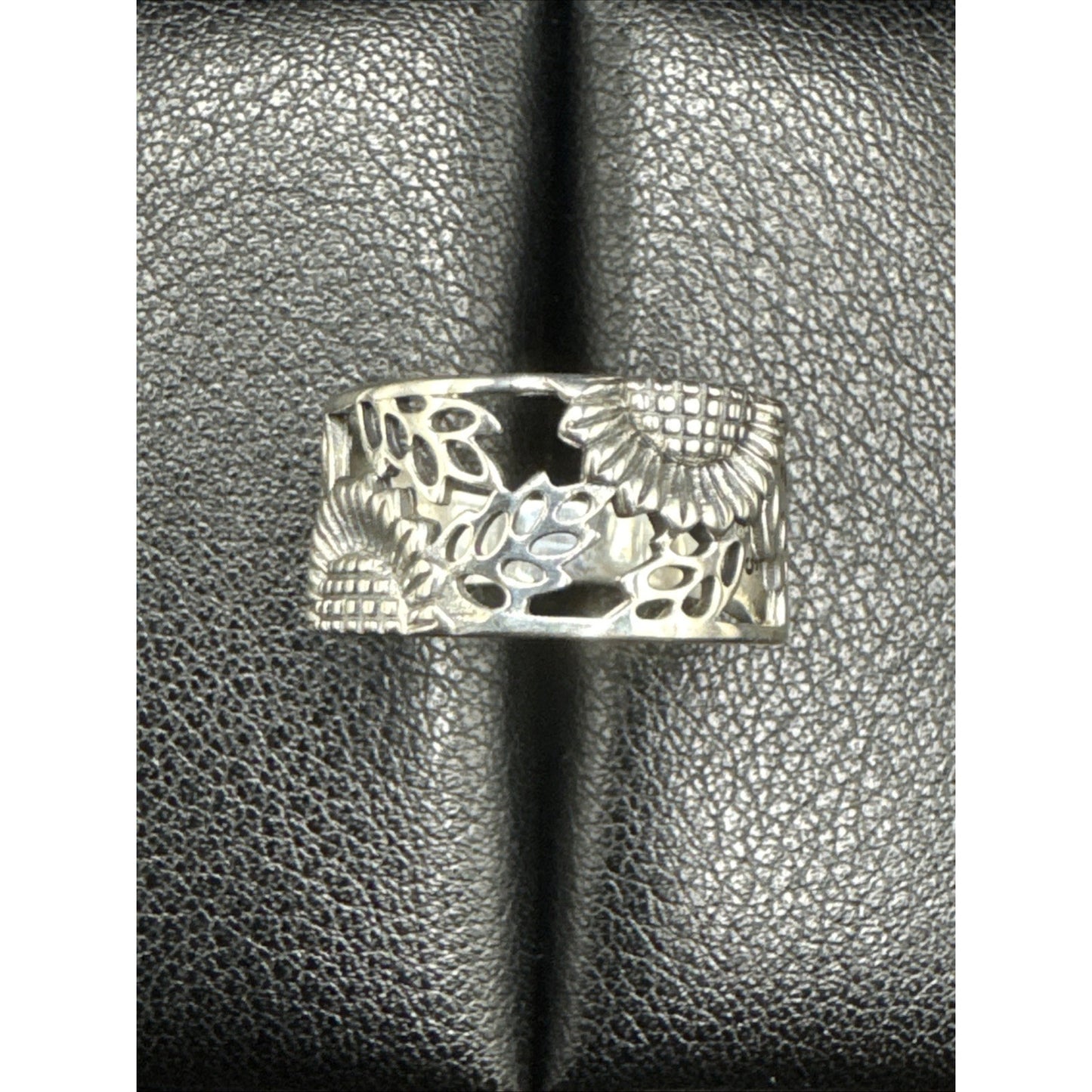 New Condition Sterling Silver Sunflower Openwork Band Ring 925 Size 7